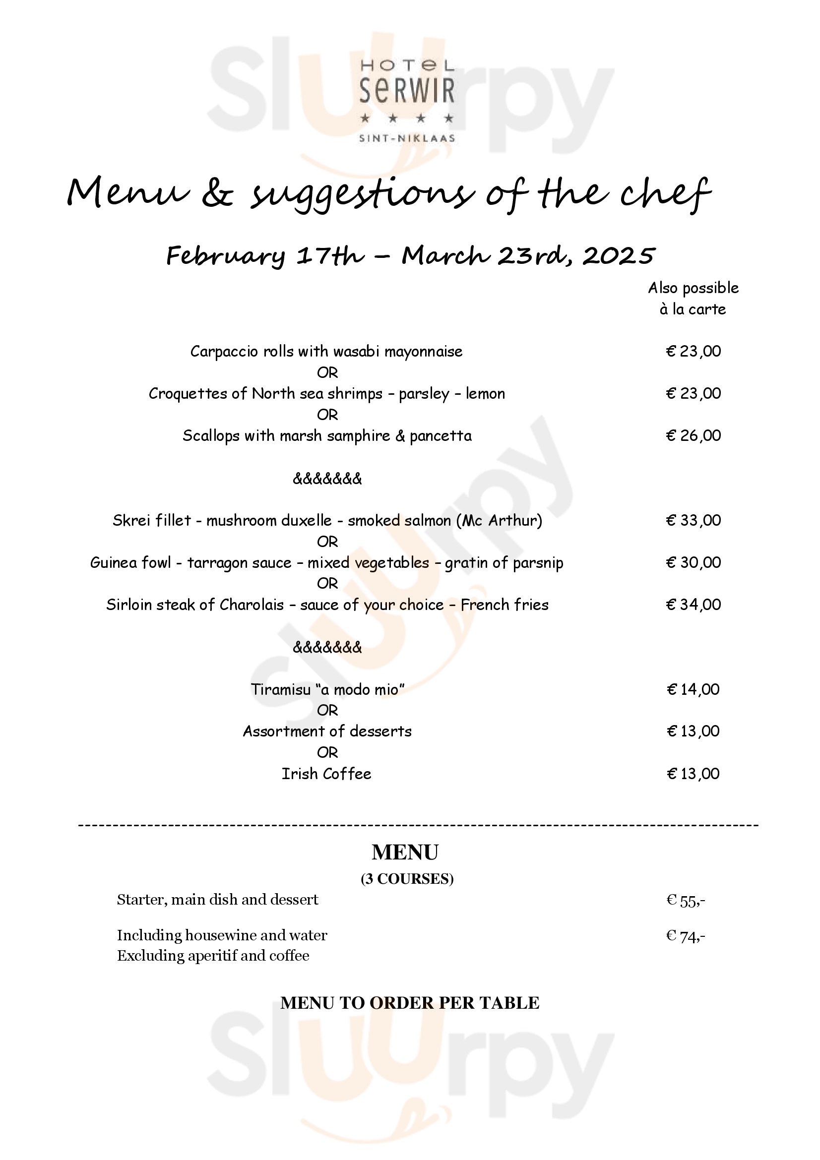Main Menu - Brasserie Renardeau