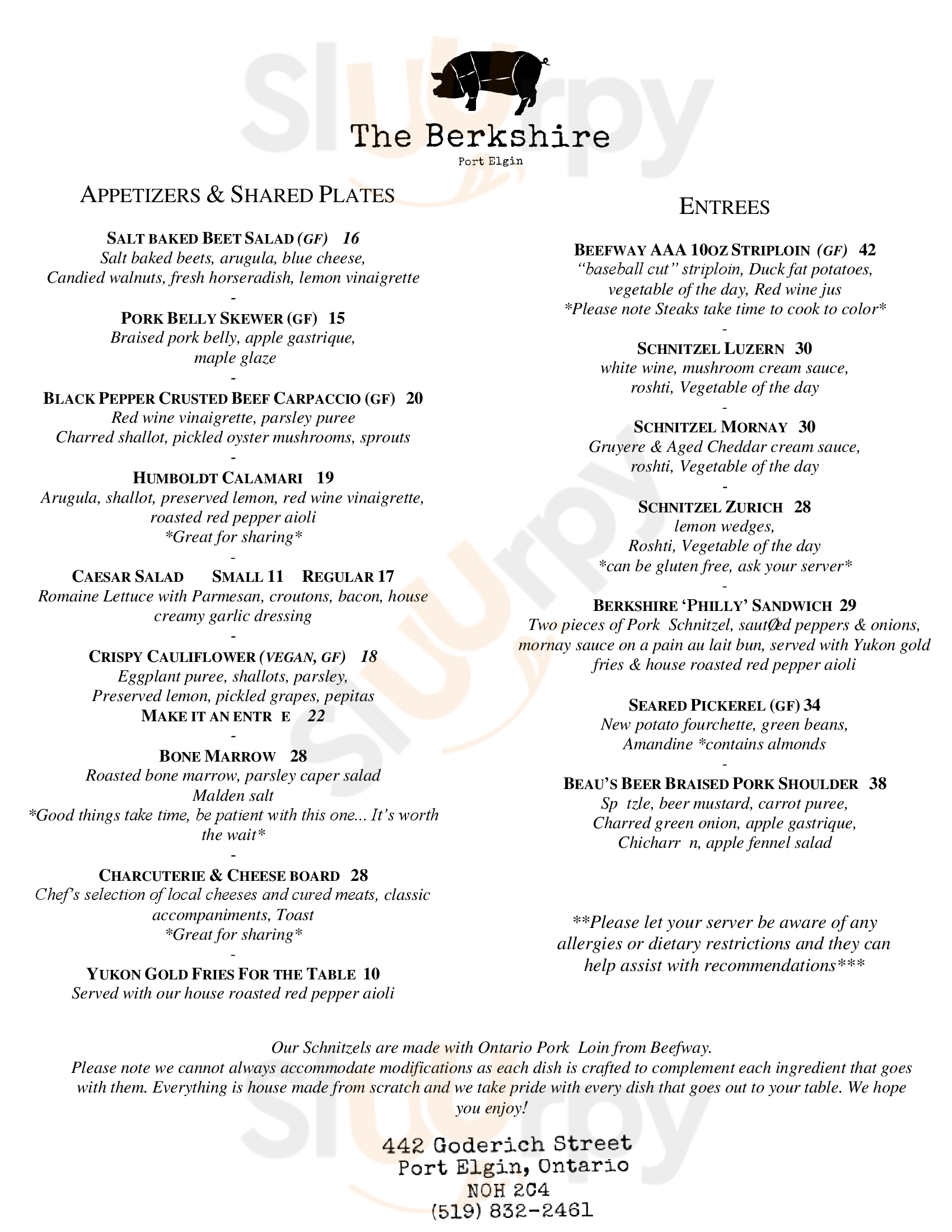 The Berkshire Port Elgin Menu - 1