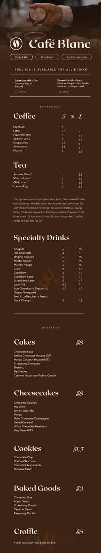 Cafe Blanc menu