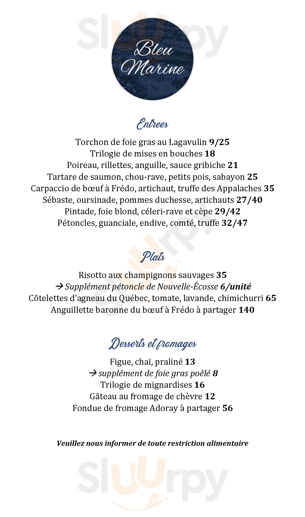 Main Menu - Bleu Marine