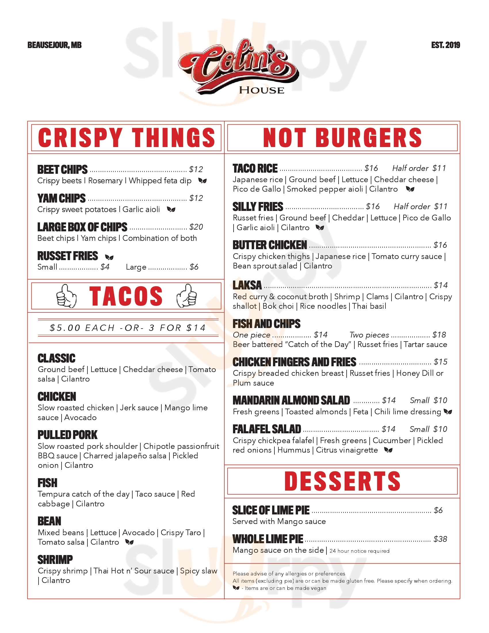 Colins' House Beausejour Menu - 1