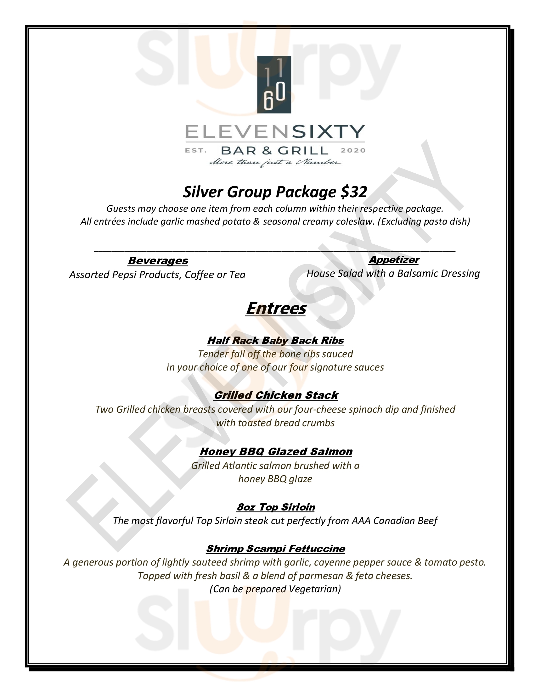 Main Menu - Eleven Sixty Bar & Grill