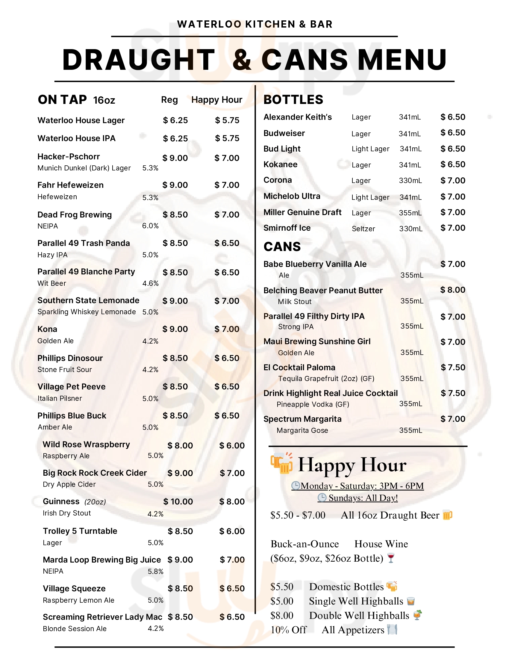 Main Menu - The Waterloo Kitchen And Bar