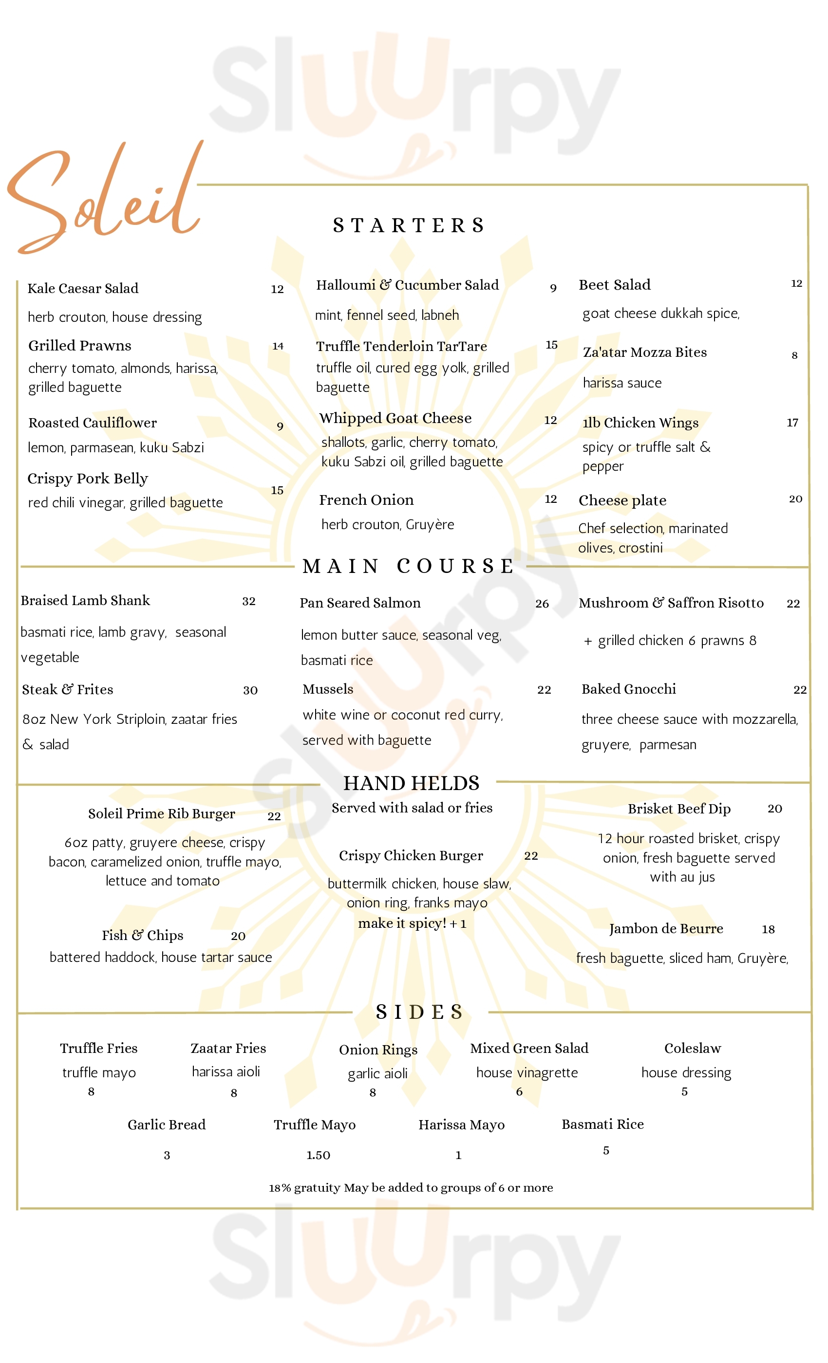 Main Menu - Soleil Bistro