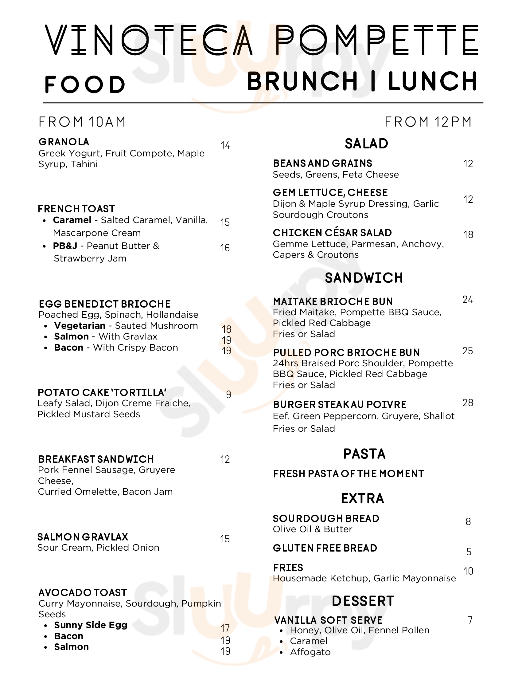 Main Menu - Pompette Restaurant