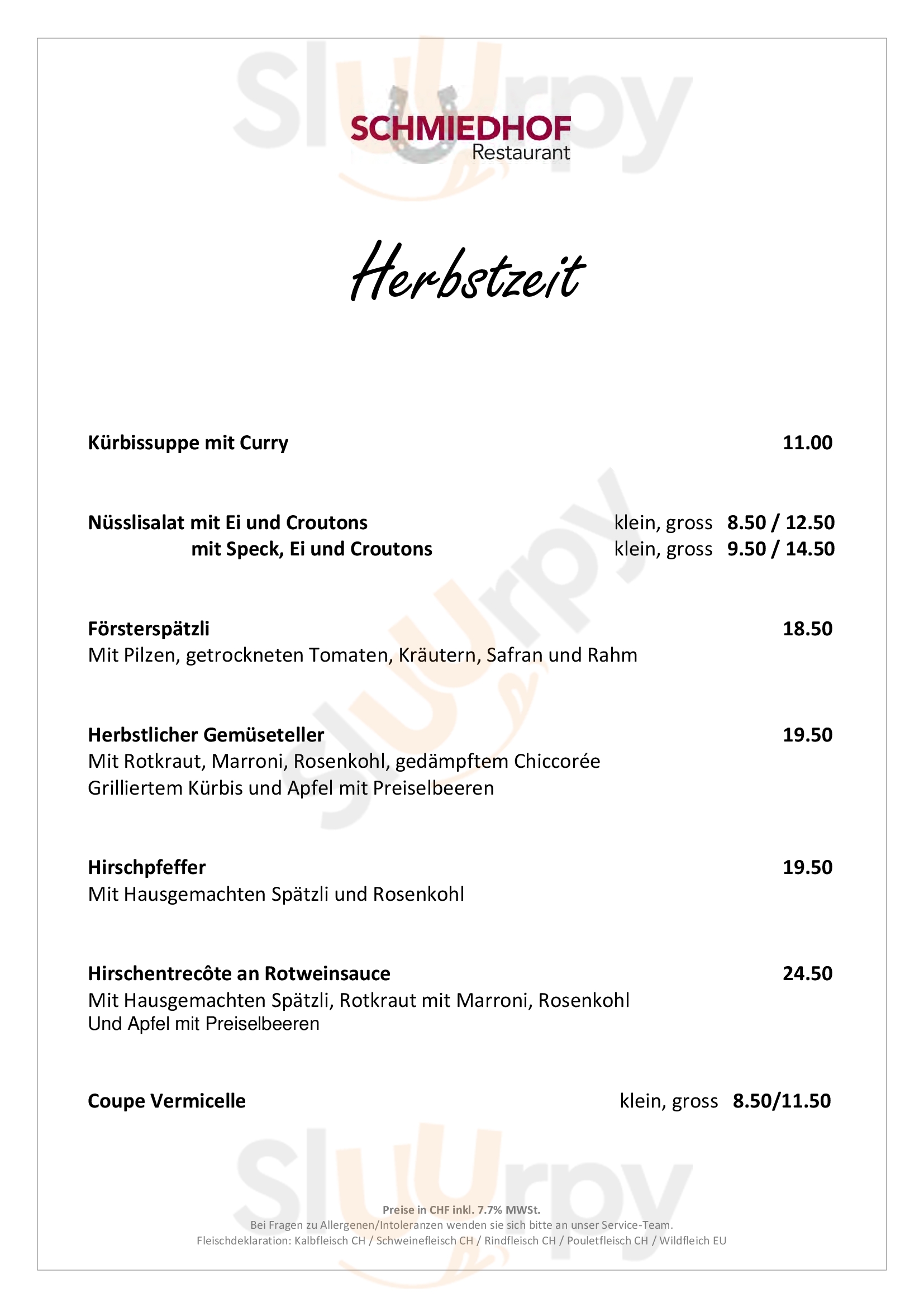 Restaurant Schmiedhof Zürich Menu - 1