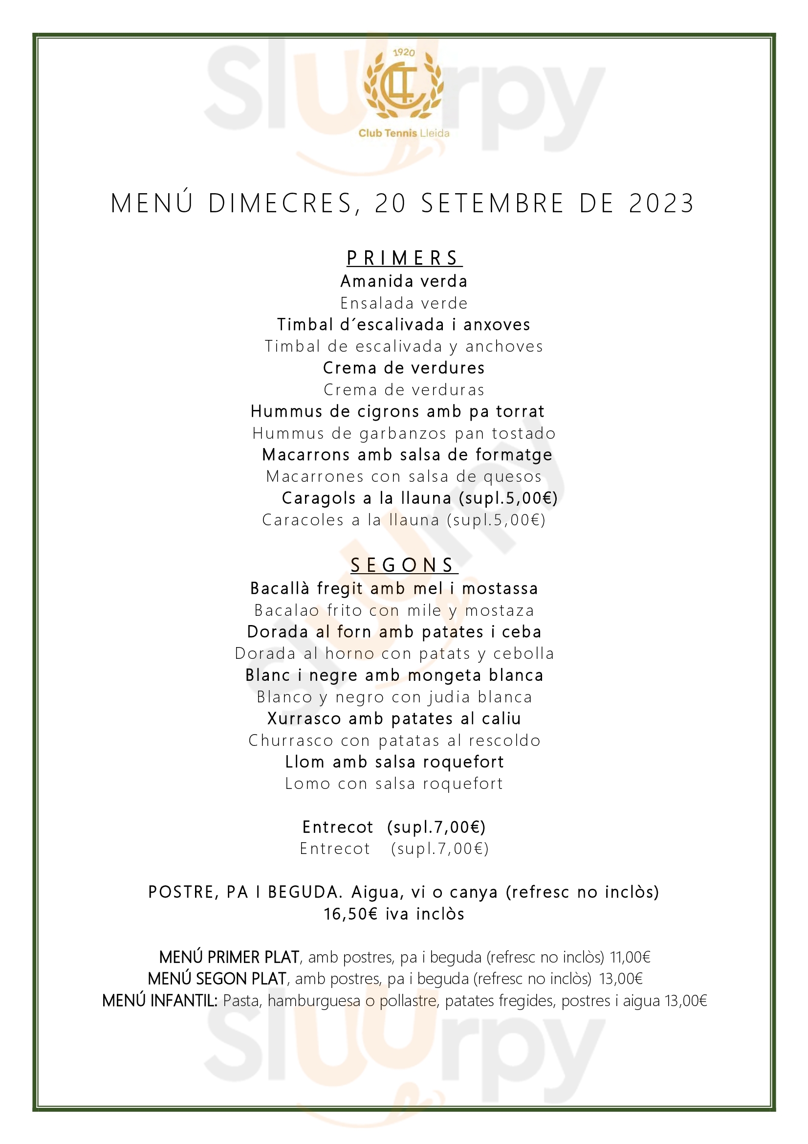 Restaurant Club Tenis Lleida Lleida Menu - 1