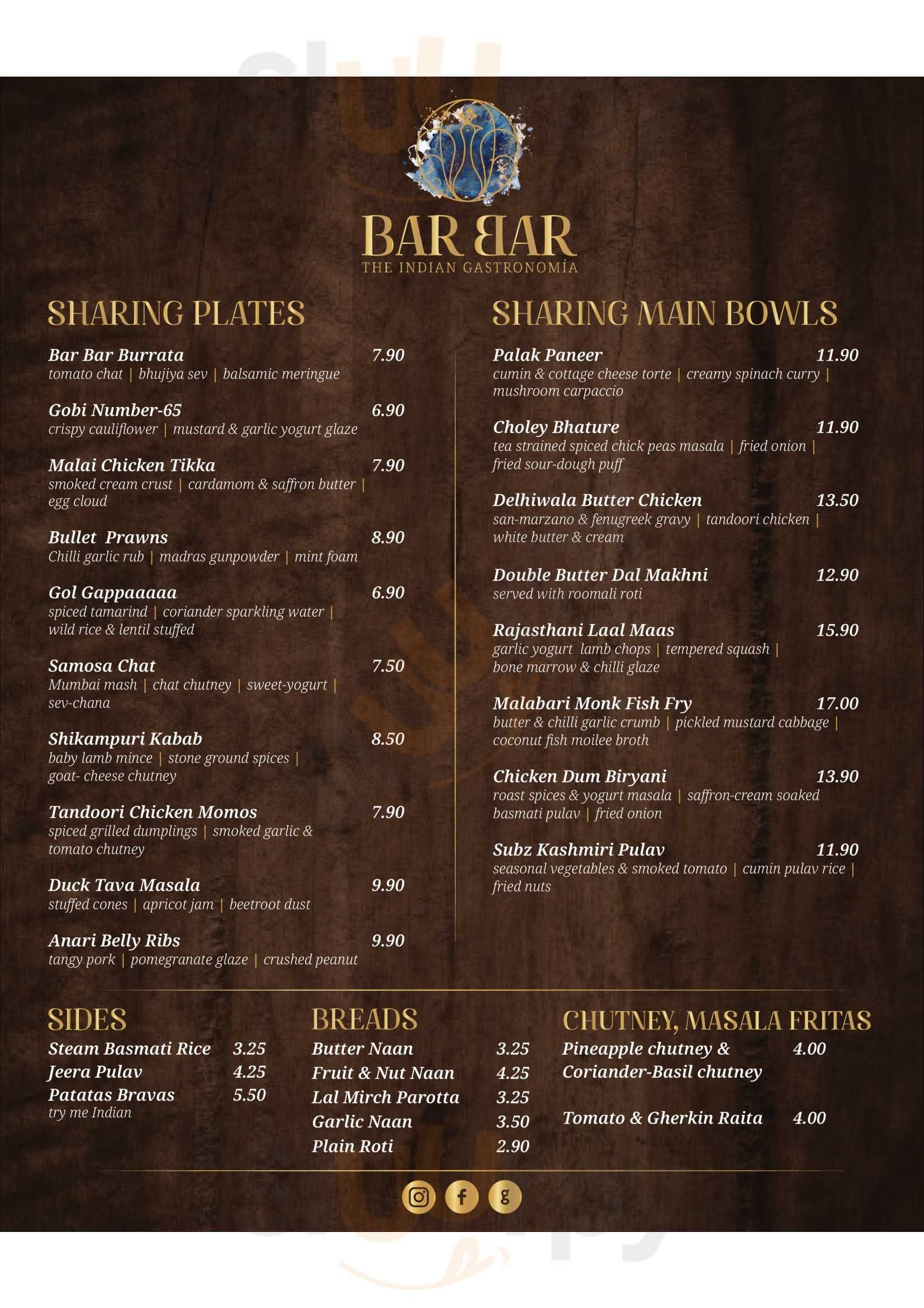 Bar Bar - The Indian Gastronomia Barcelona Menu - 1