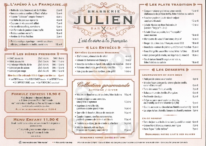 Brasserie Julien Cagnes-sur-Mer Menu - 1