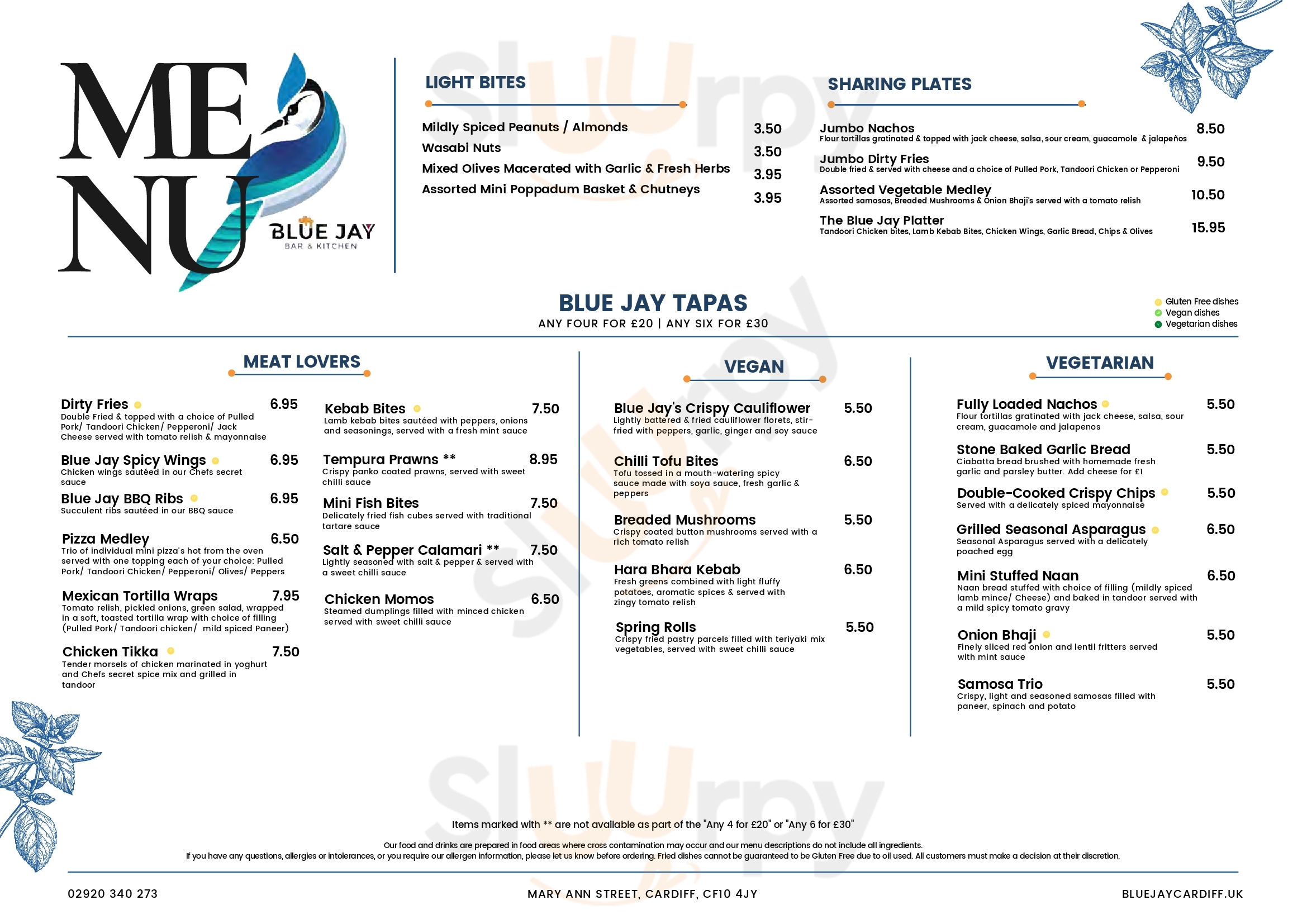 Blue Jay Bar & Kitchen Cardiff Menu - 1