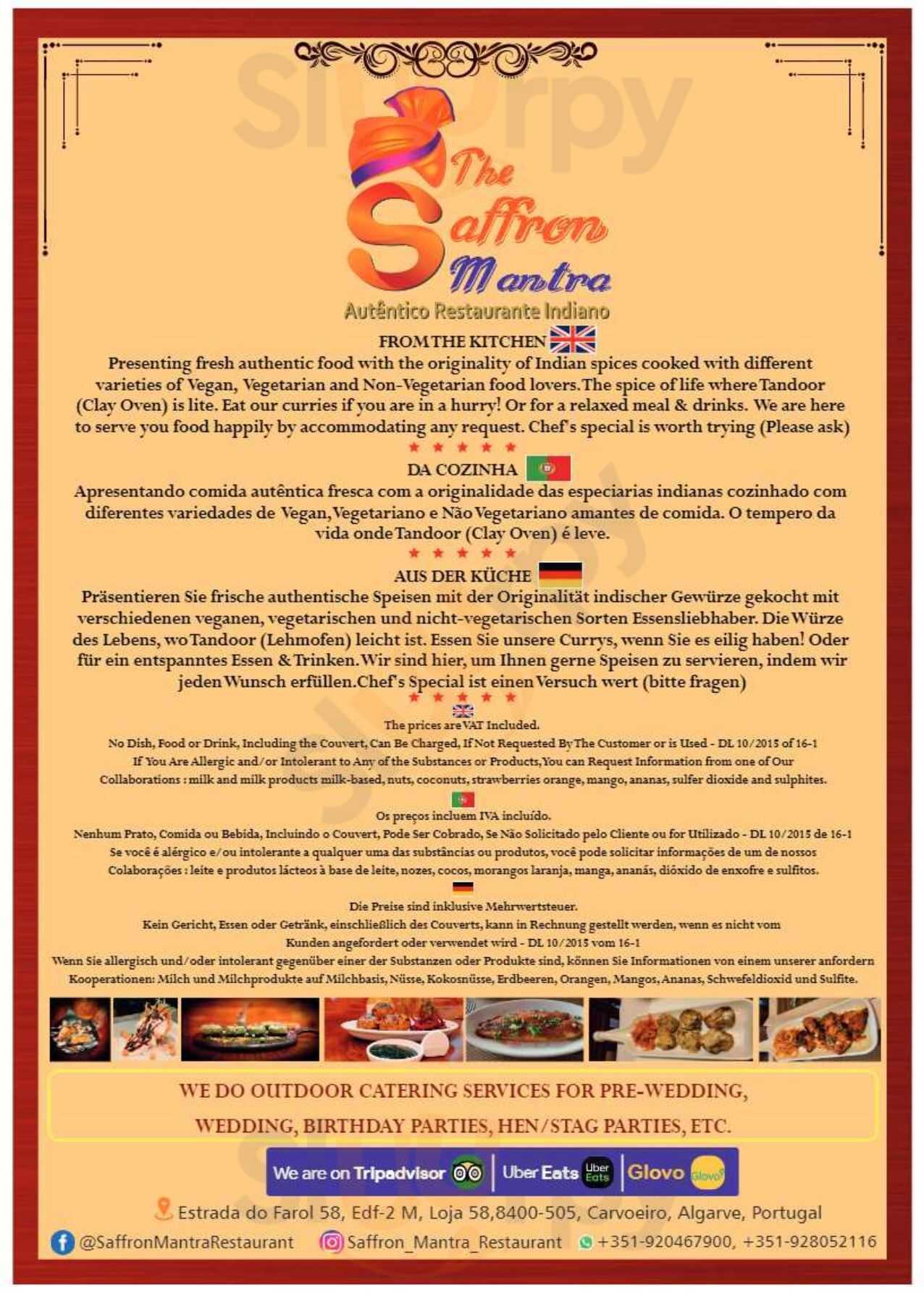 Saffron Mantra Restaurante Indiano Carvoeiro Menu - 1