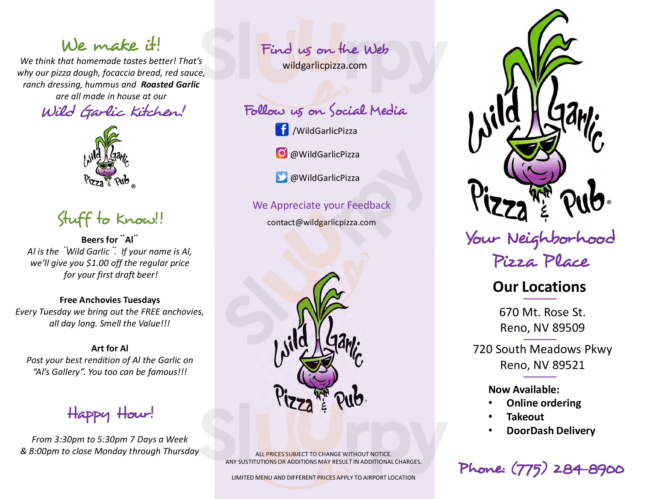 Main Menu - Wild Garlic Pizza & Pub