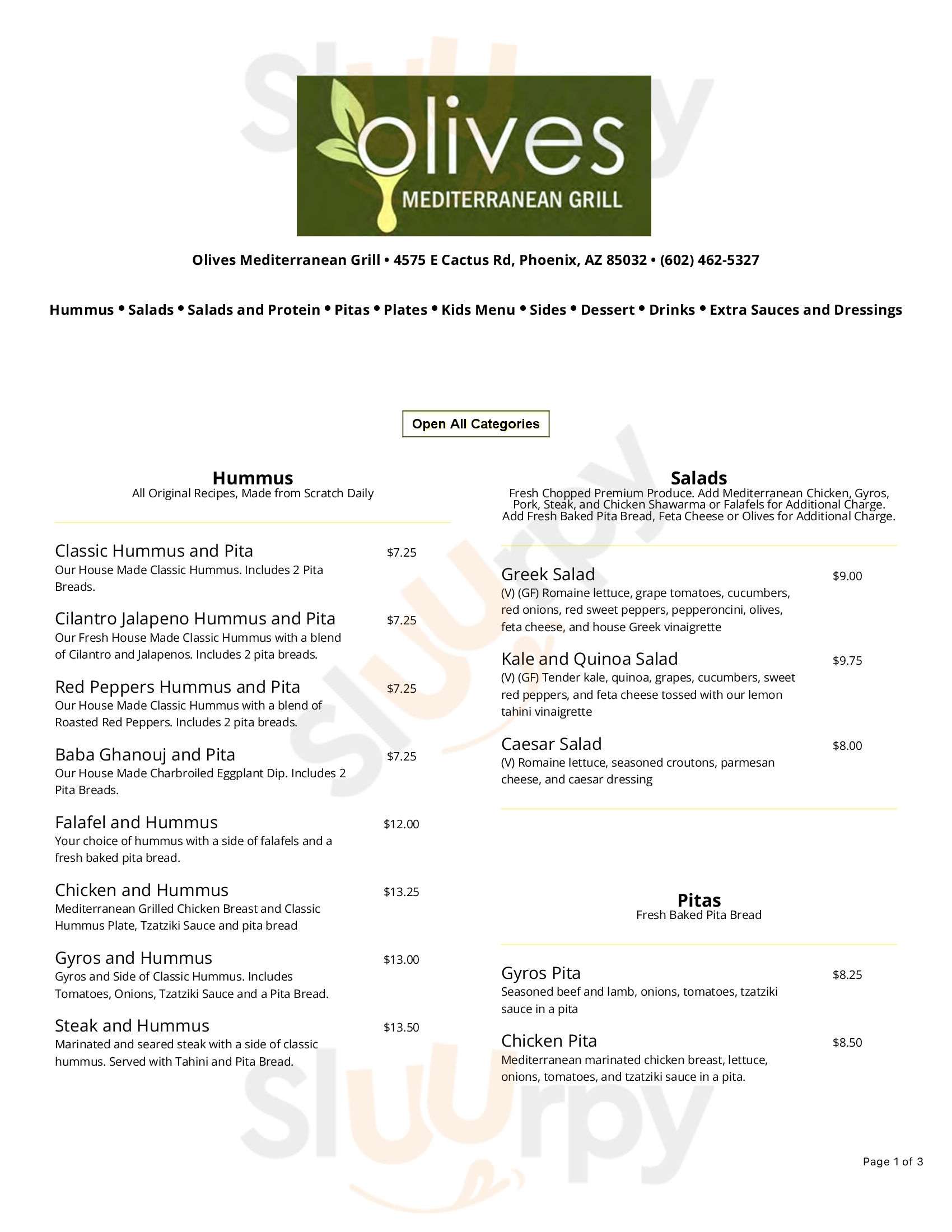 Olives Mediterranean Grill Phoenix Menu - 1