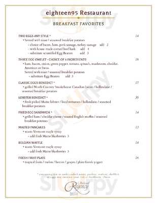 Eighteen95 Restaurant menu
