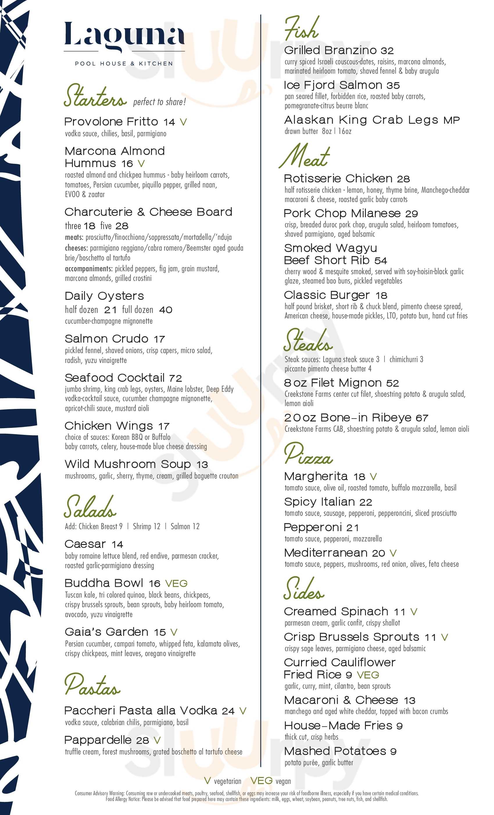 Main Menu - Laguna Pool House & Kitchen