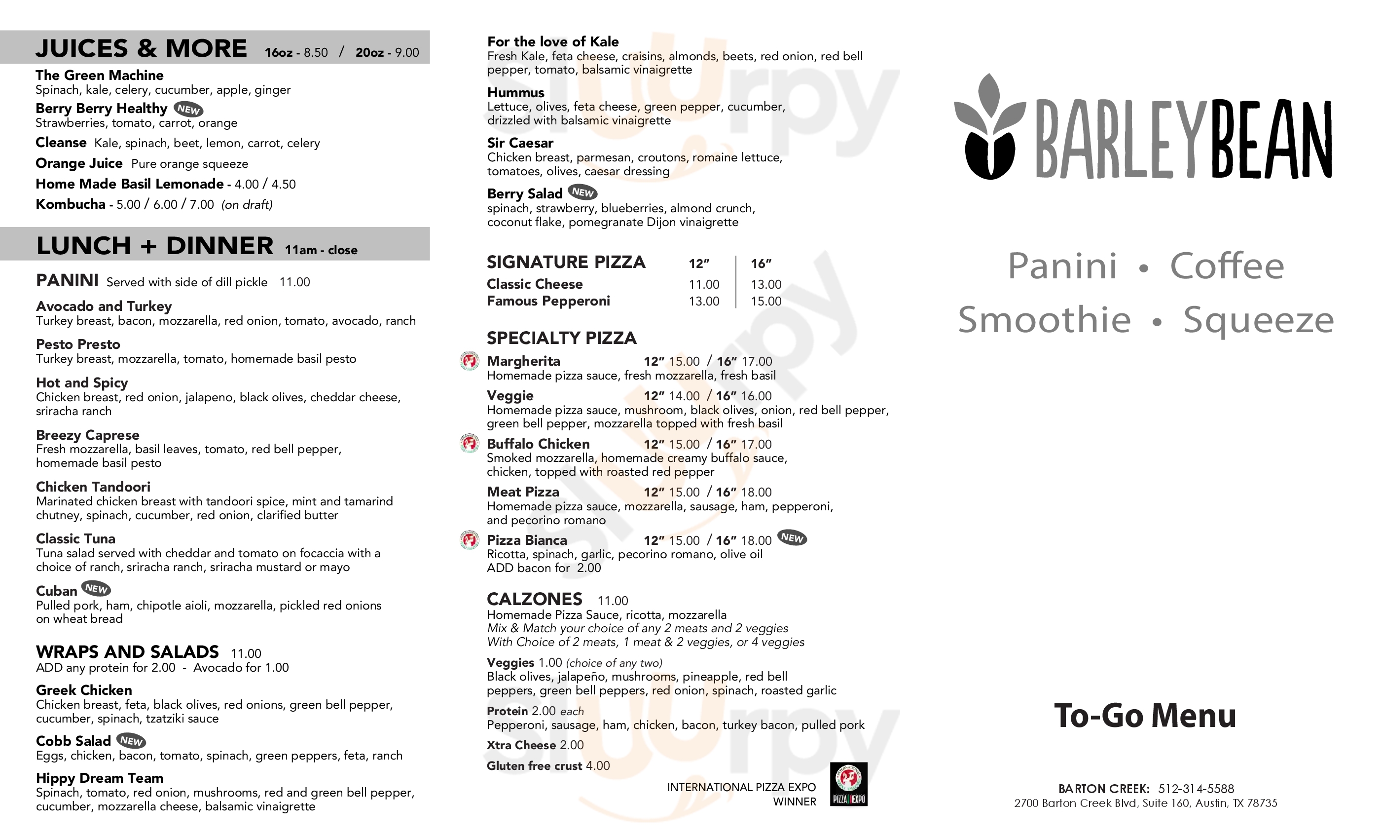 Main Menu - Barley Bean