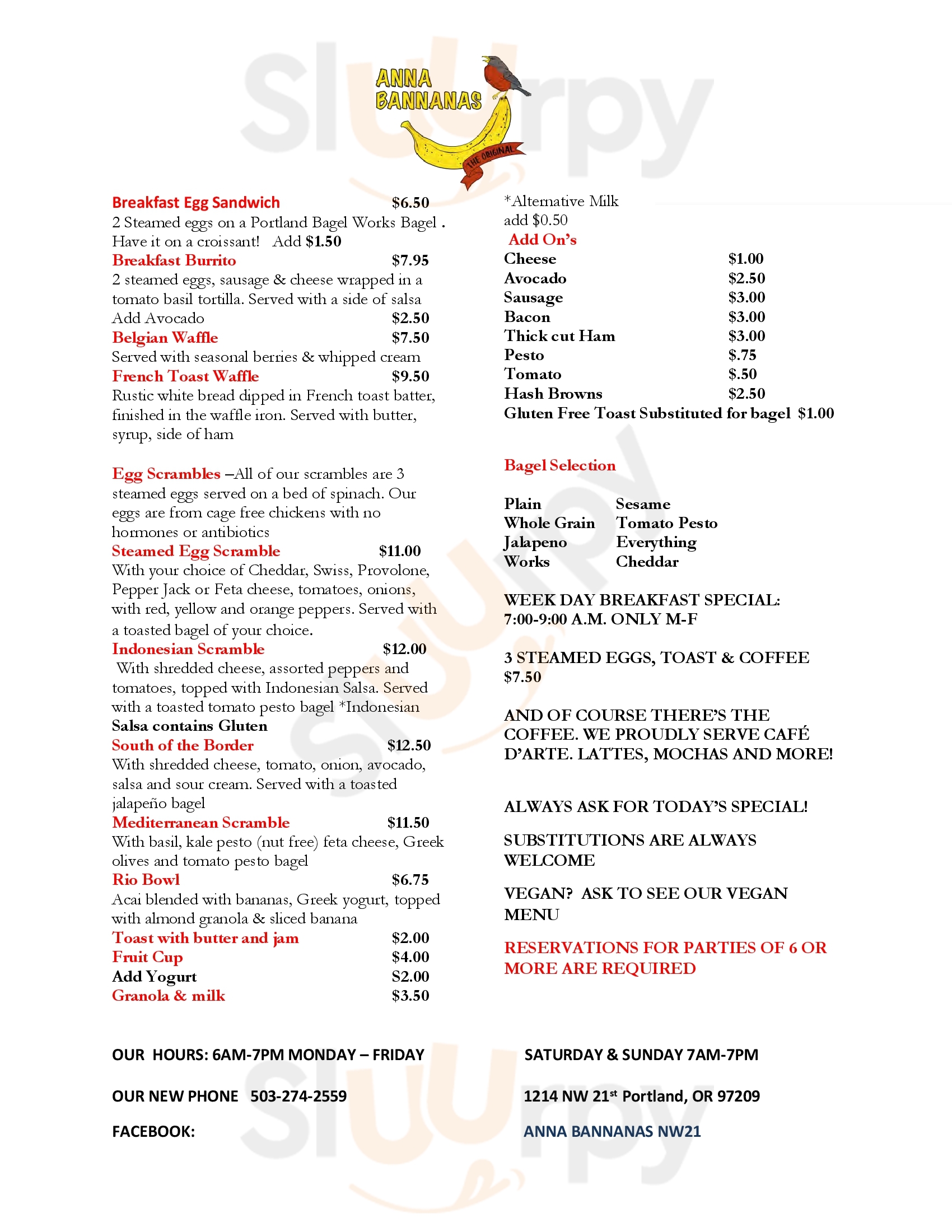 Anna Bannanas Nw Portland Menu - 1