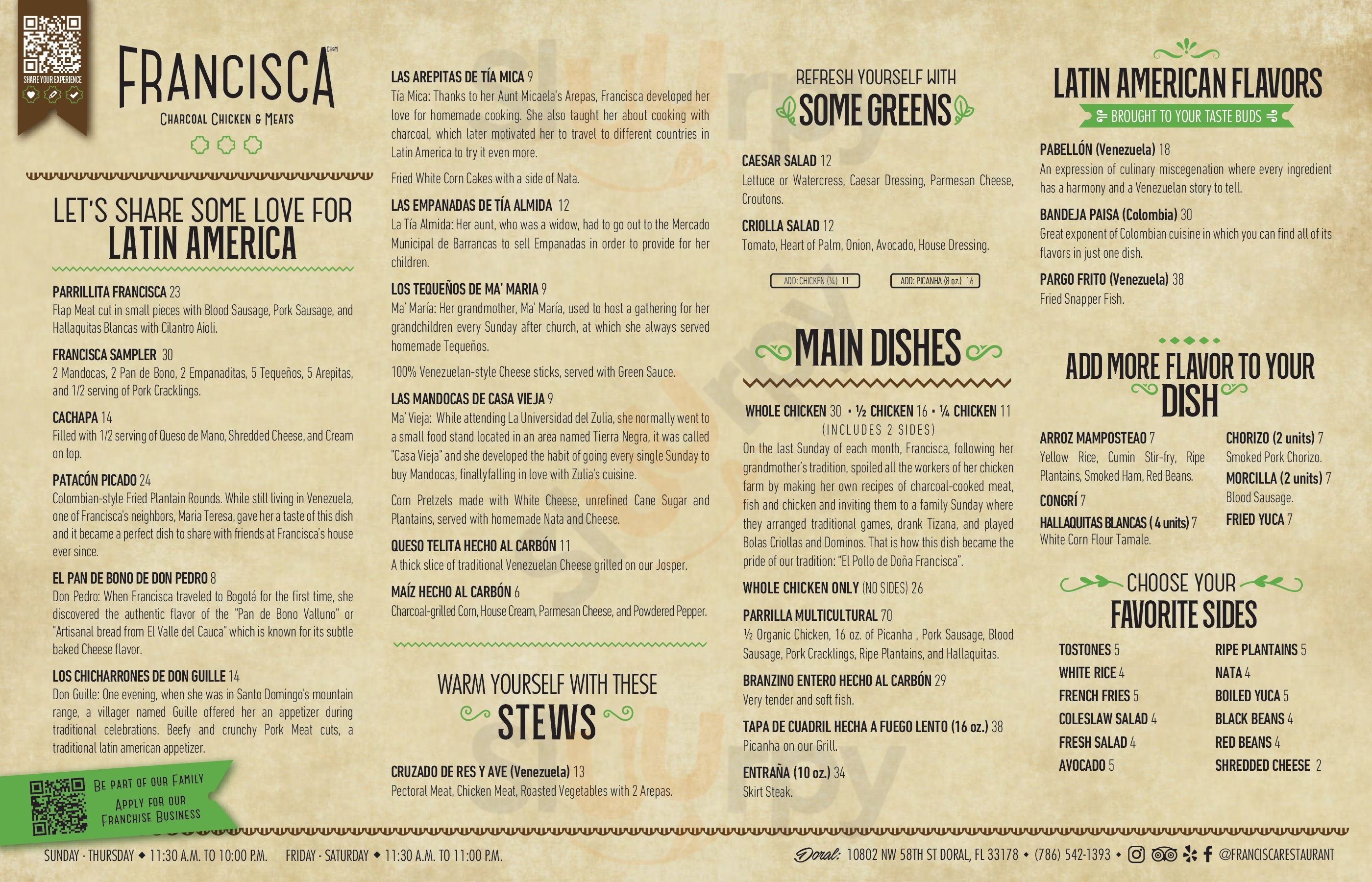Main Menu - Francisca Restaurant