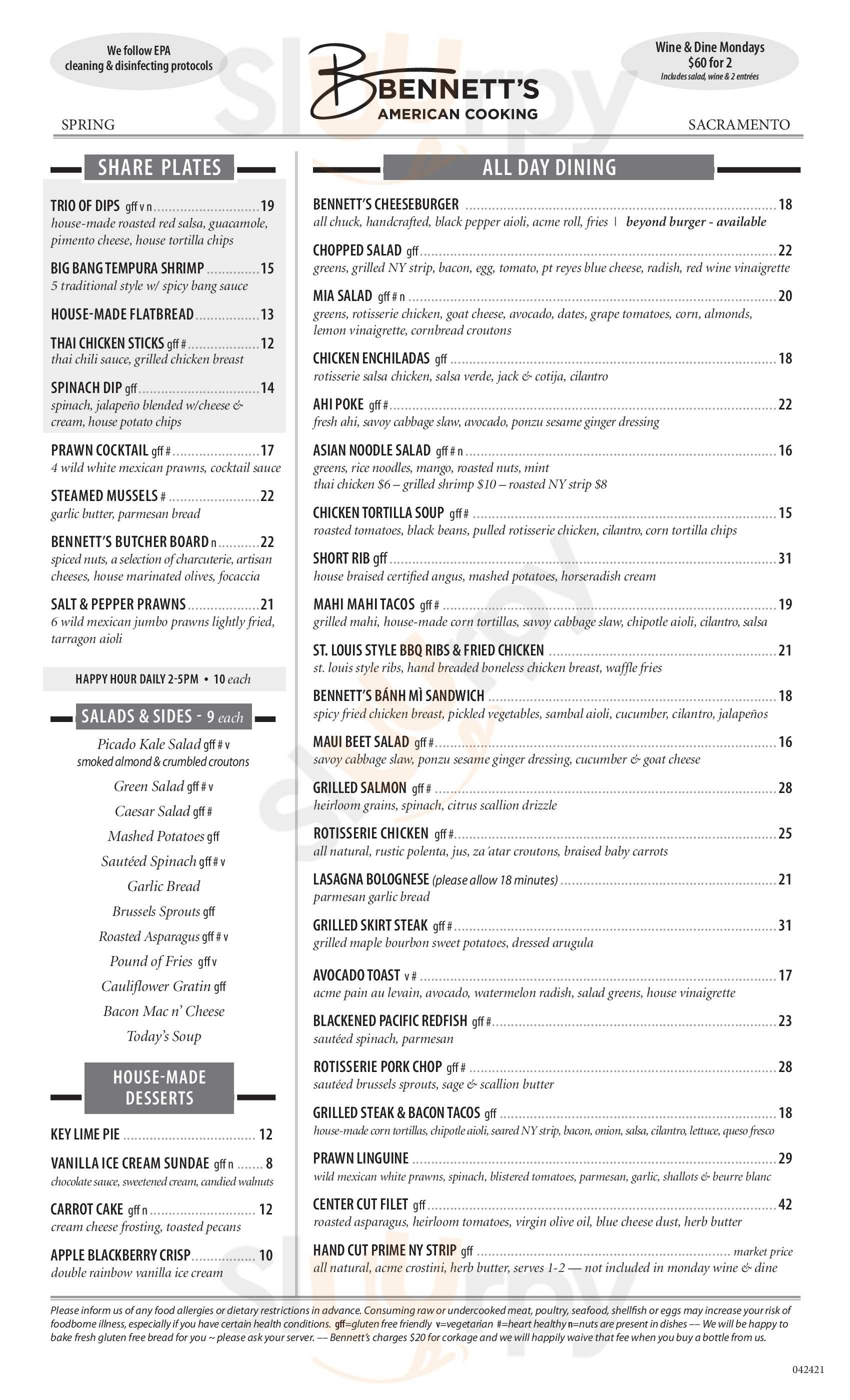 Bennett's American Cooking Sacramento Menu - 1