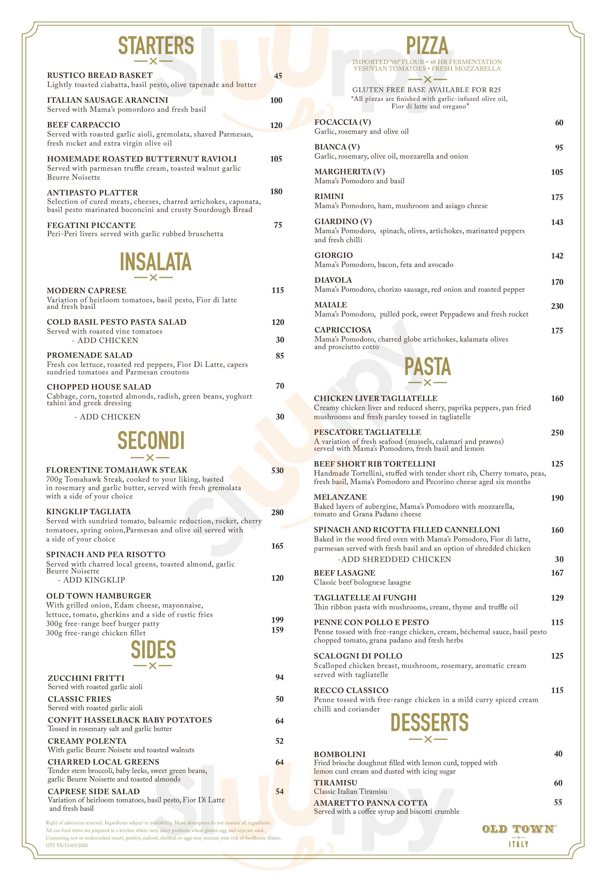 Old Town Italy Melrose Arch Johannesburg Menu - 1