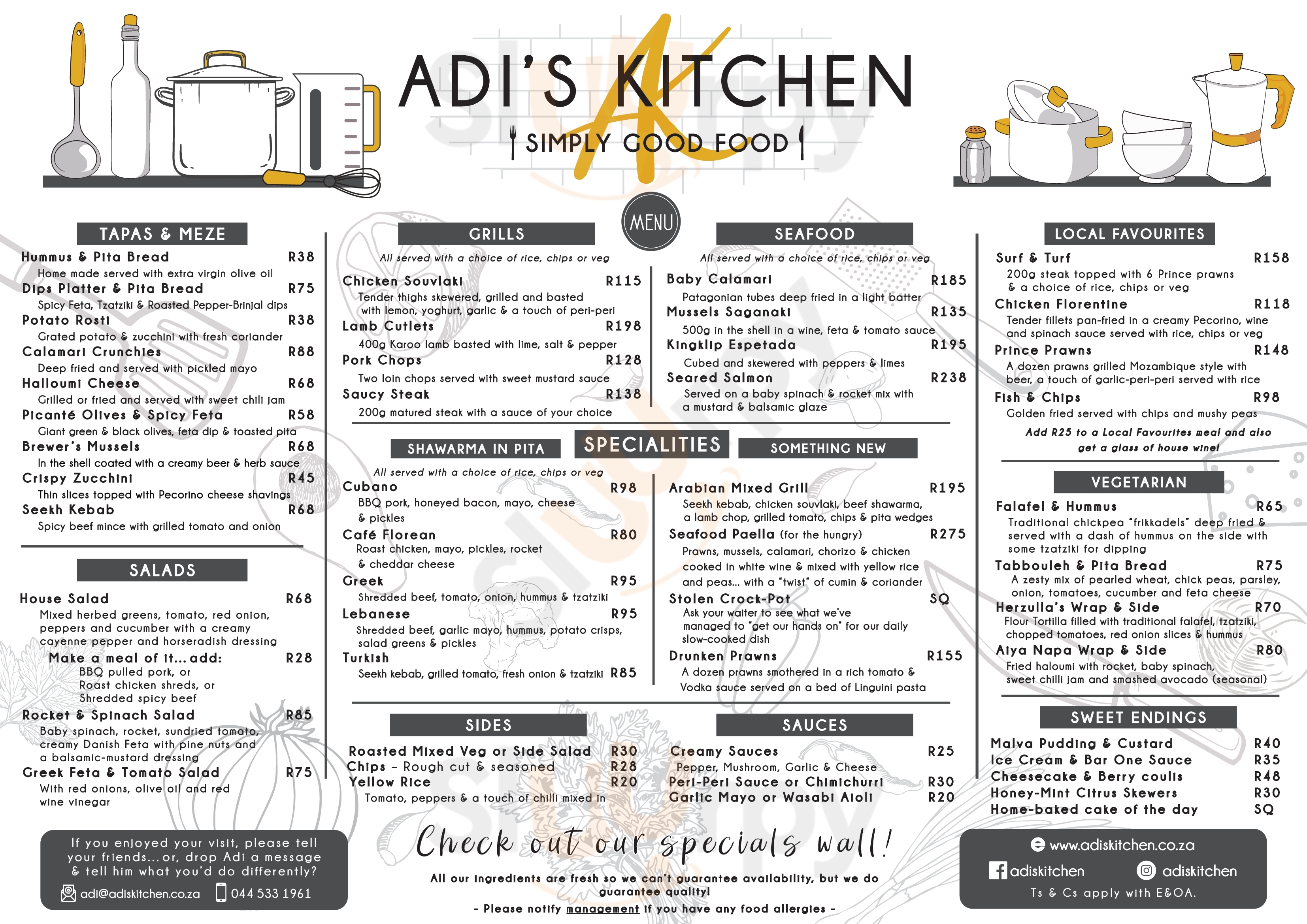 Adi's Kitchen Plettenberg Bay Menu - 1