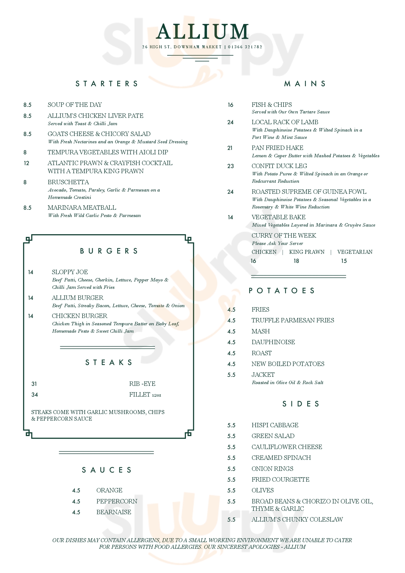 Allium Downham Market Menu - 1