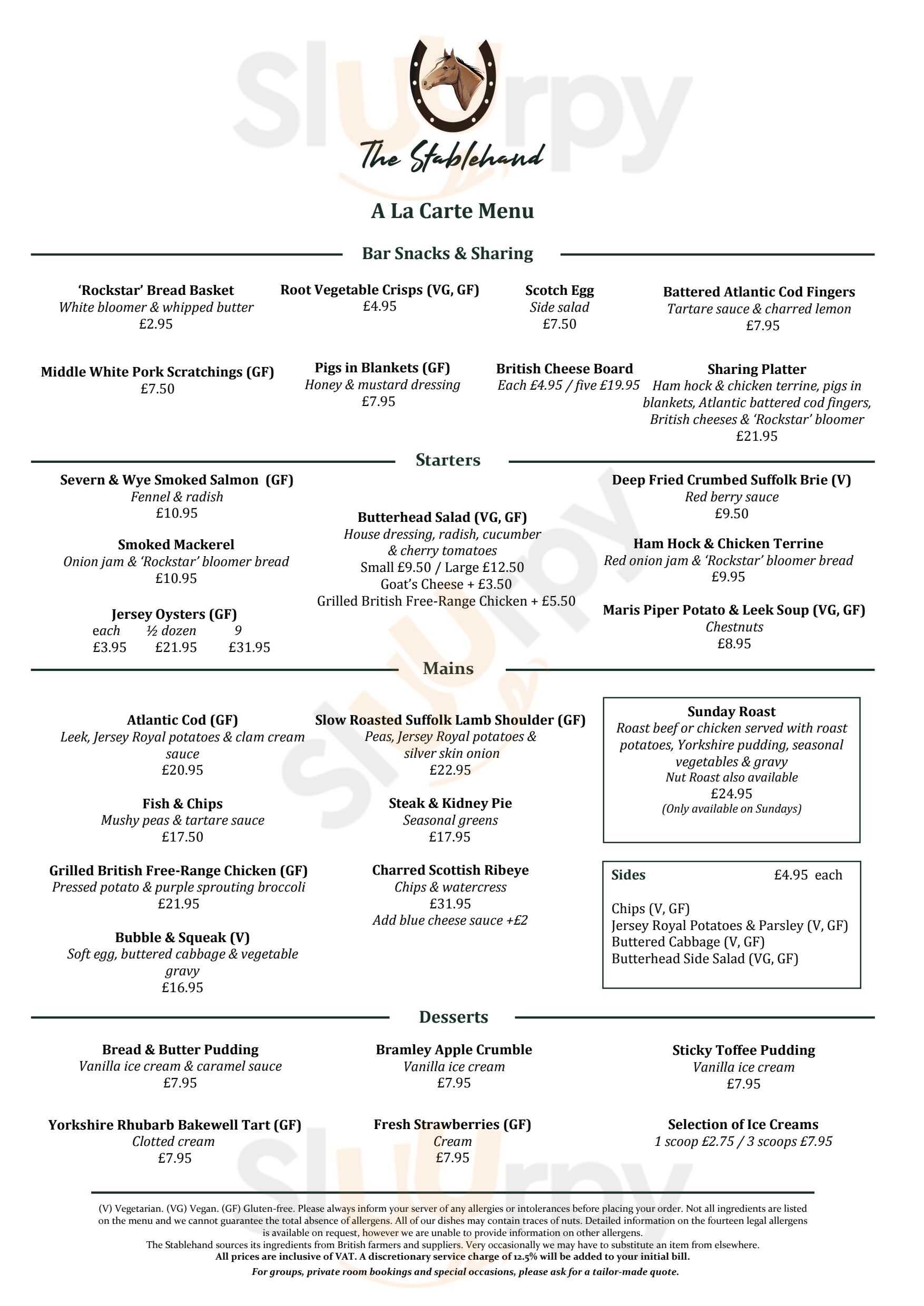 The Stablehand London Menu - 1