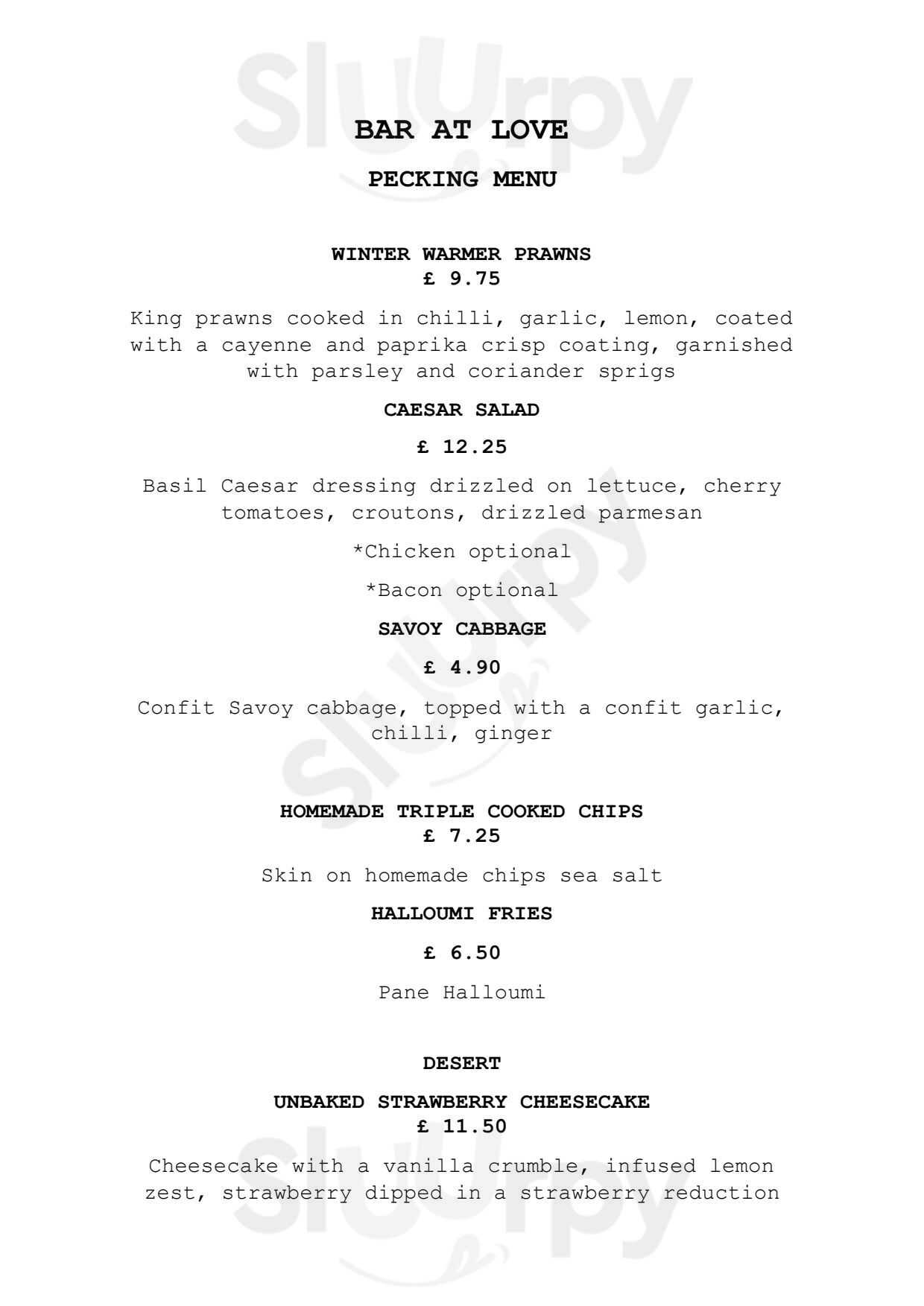 Main Menu - The Bar At Love