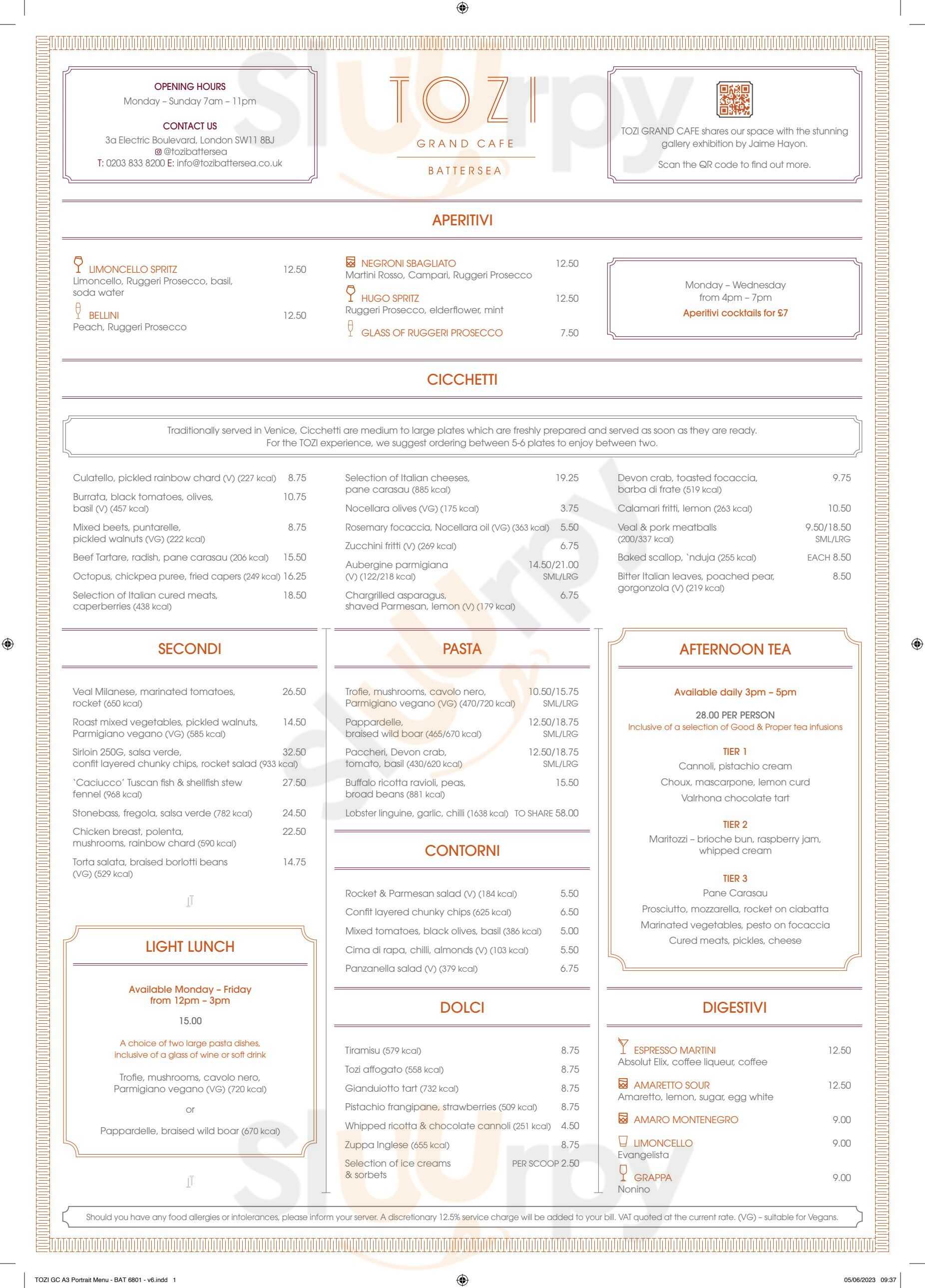 Tozi Grand Cafe London Menu - 1