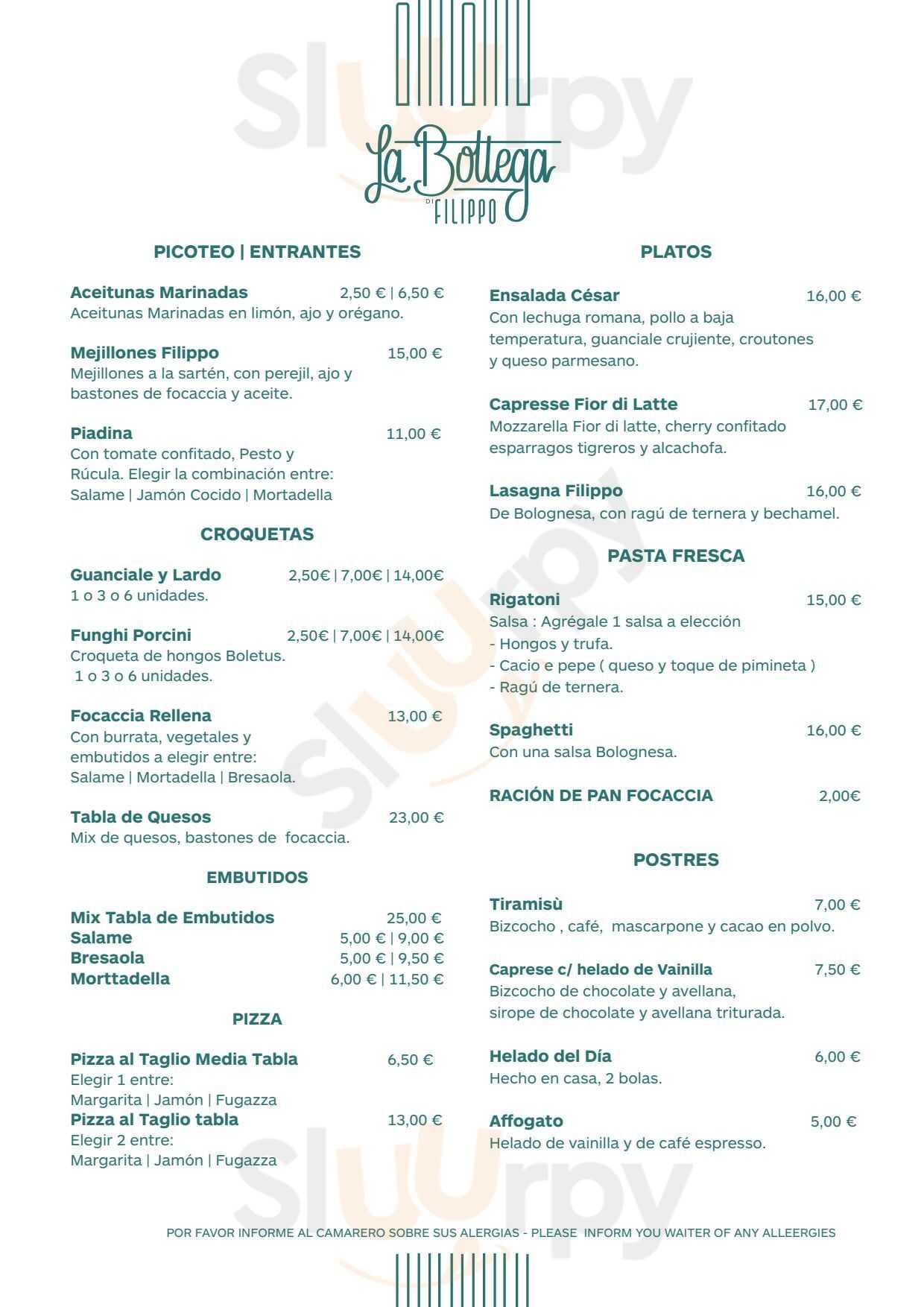 Main Menu - La Bottega
