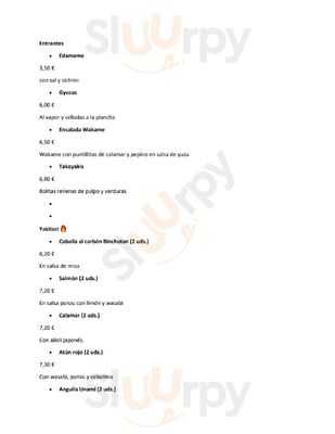 Restaurante Nokoribi menu