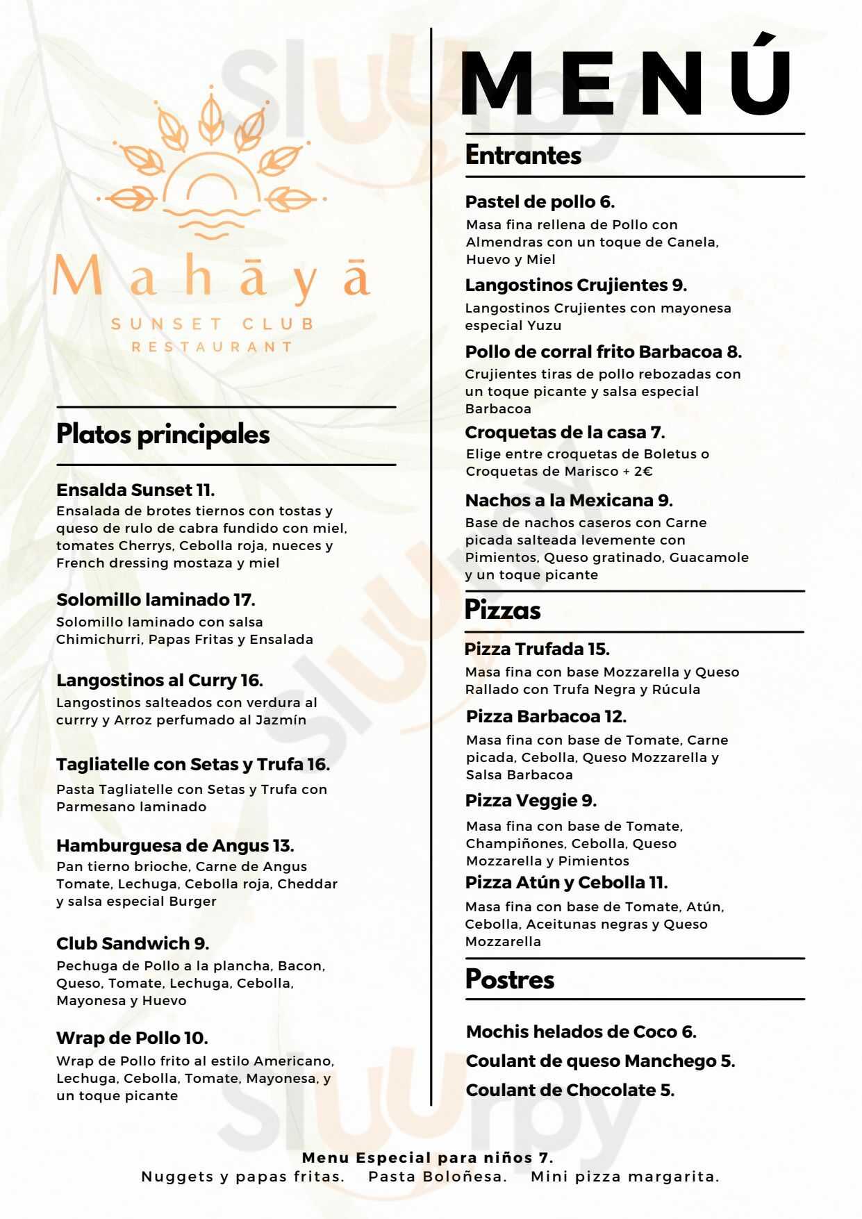 Mahaya Sunset Club Playa de las Américas Menu - 1
