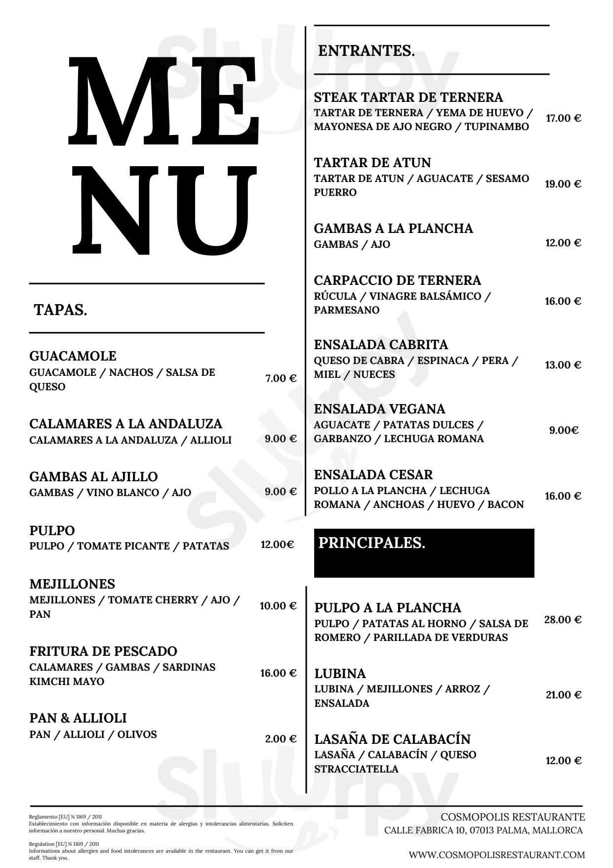 Cosmopolis Palma de Mallorca Menu - 1