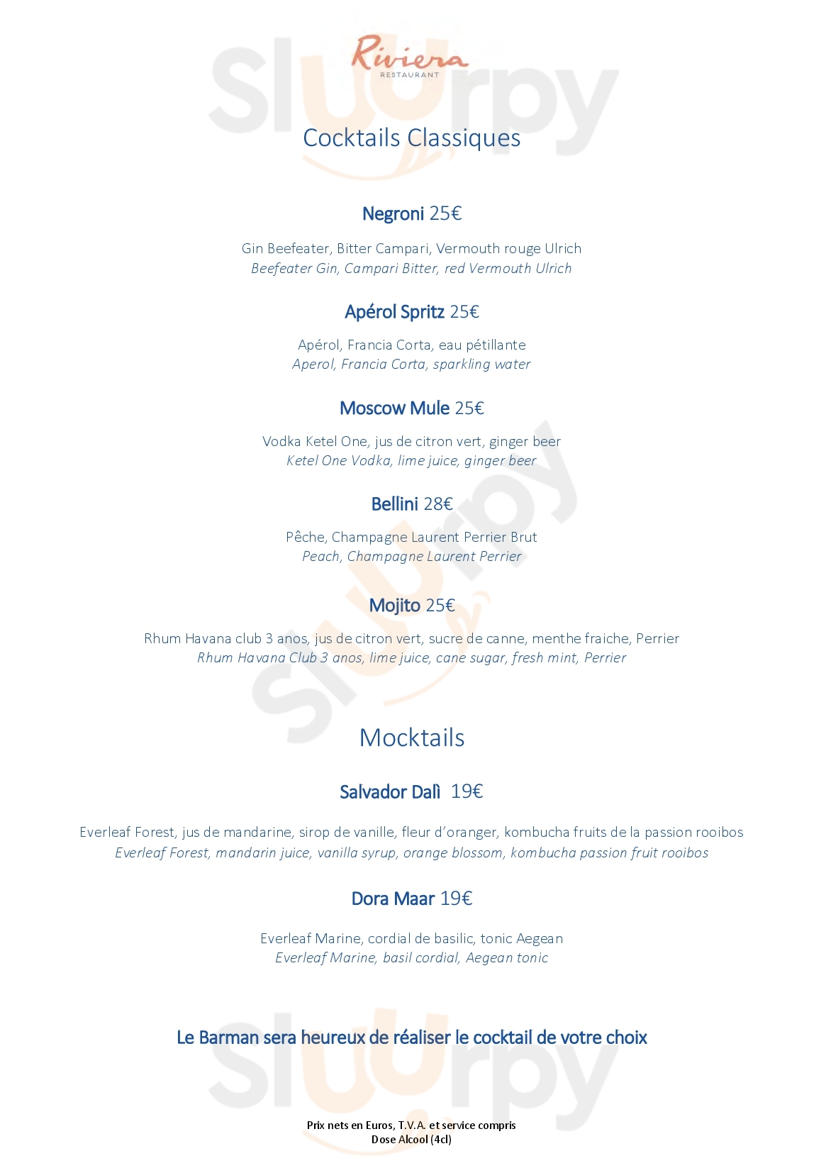 Riviera Restaurant Roquebrune-Cap-Martin Menu - 1