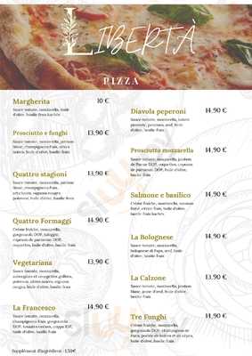 Libertà - Pub - Restaurant - Pizzeria menu