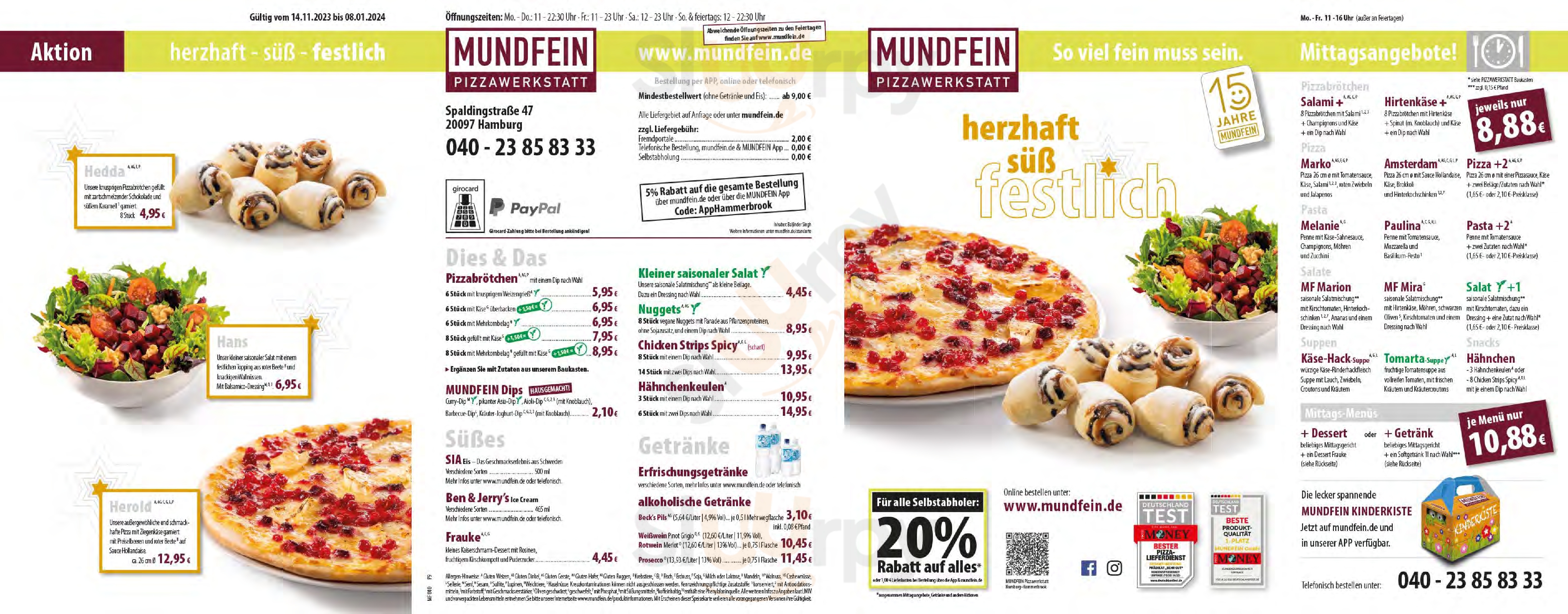 Mundfein Pizzawerkstatt Hamburg-hammerbrook Hamburg Menu - 1