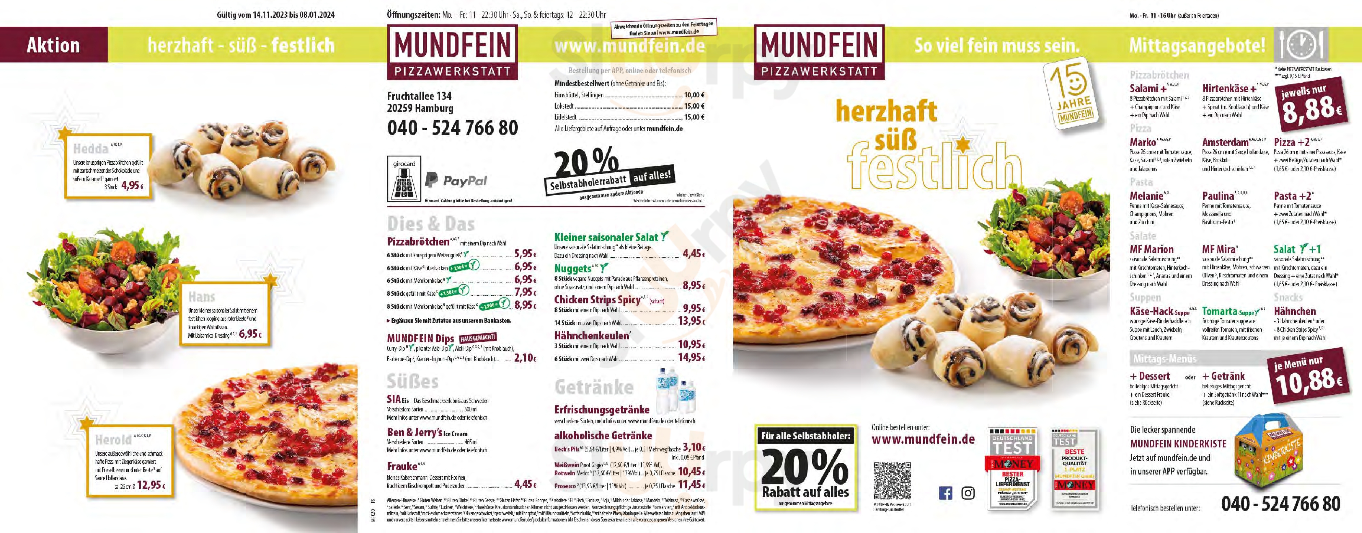 Mundfein Pizzawerkstatt Hamburg-eimsbüttel Hamburg Menu - 1
