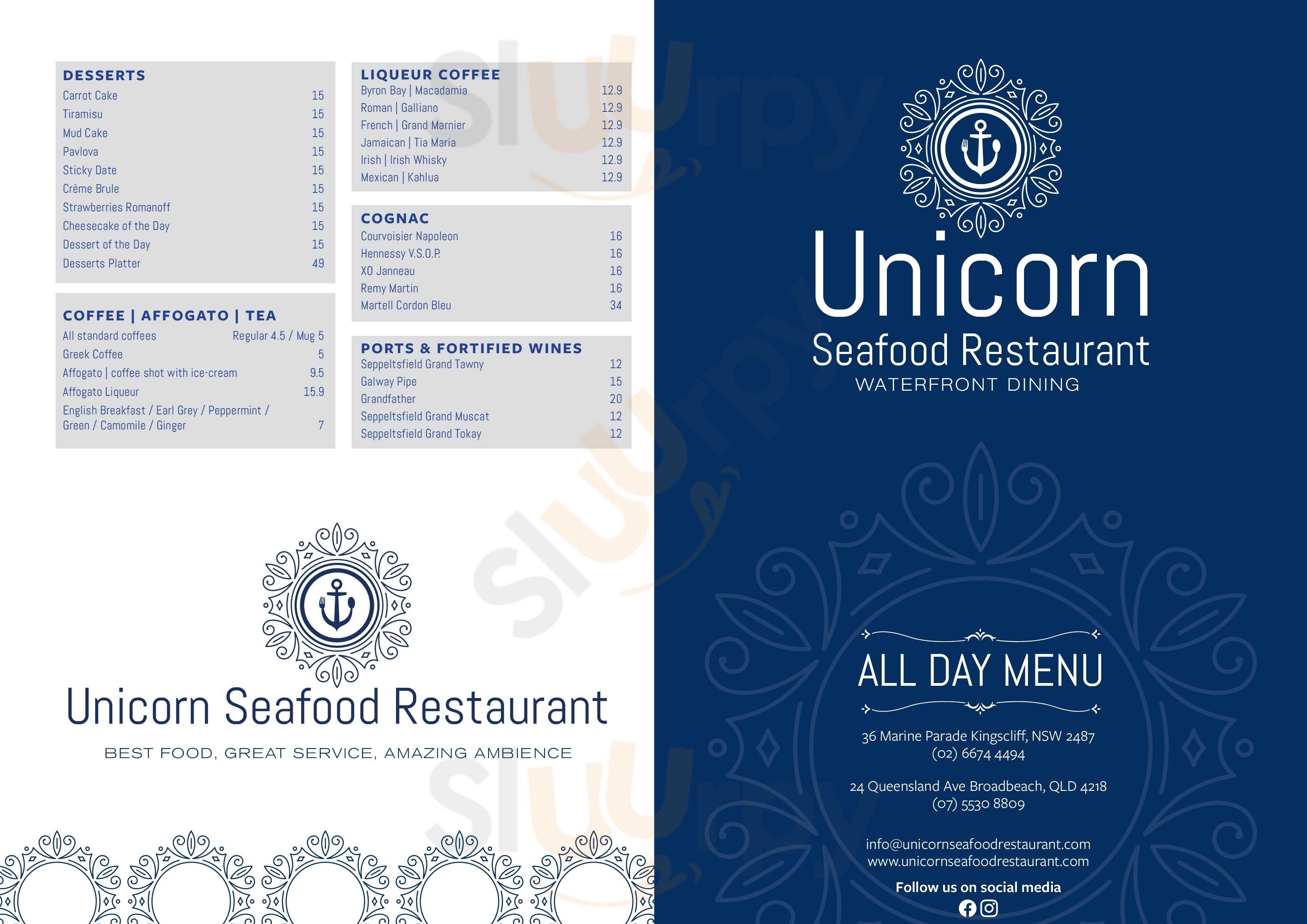 Unicorn Seafood Restaurant Broadbeach Broadbeach Menu - 1