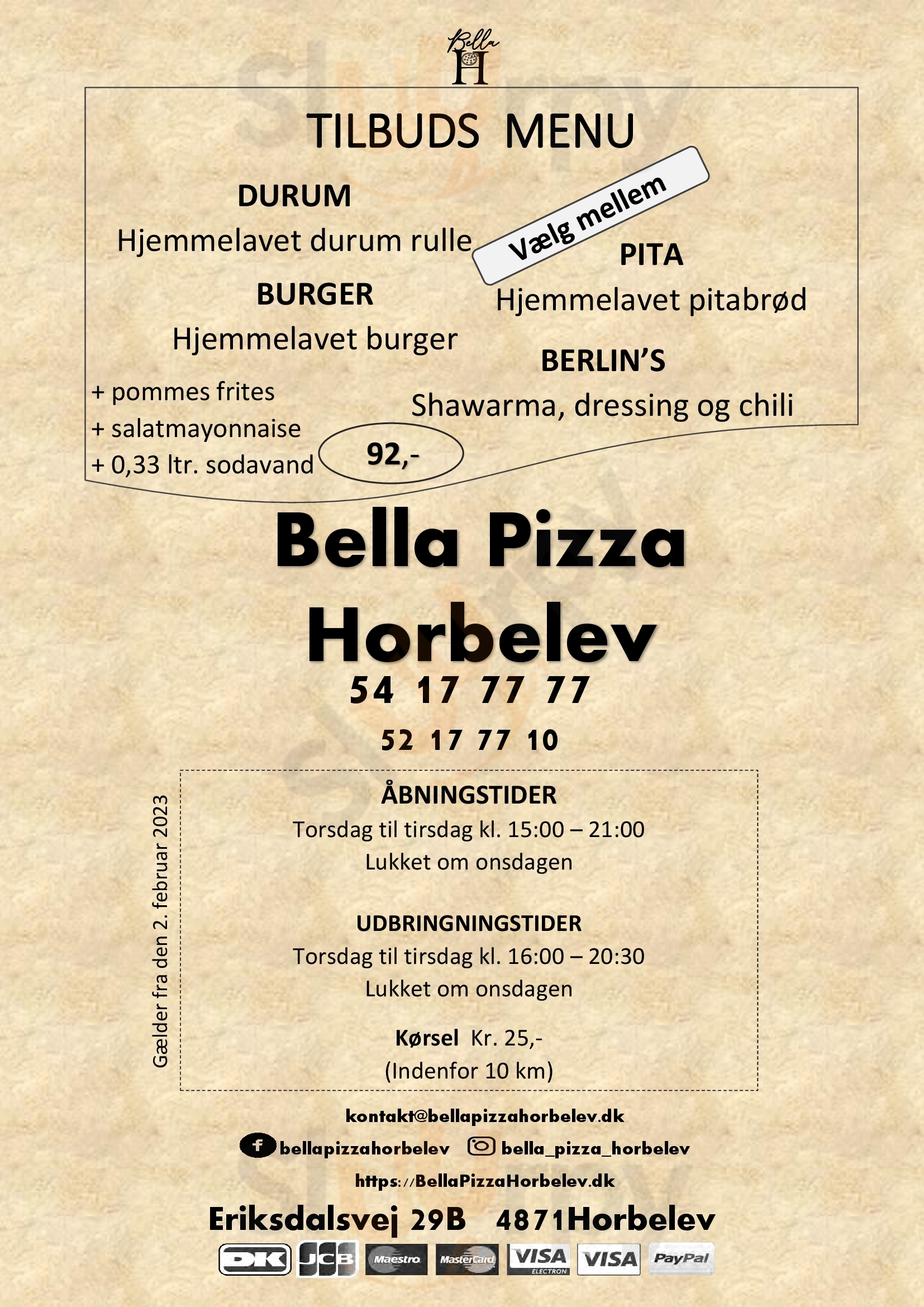 Bella Pizza Horbelev Horbelev Menu - 1