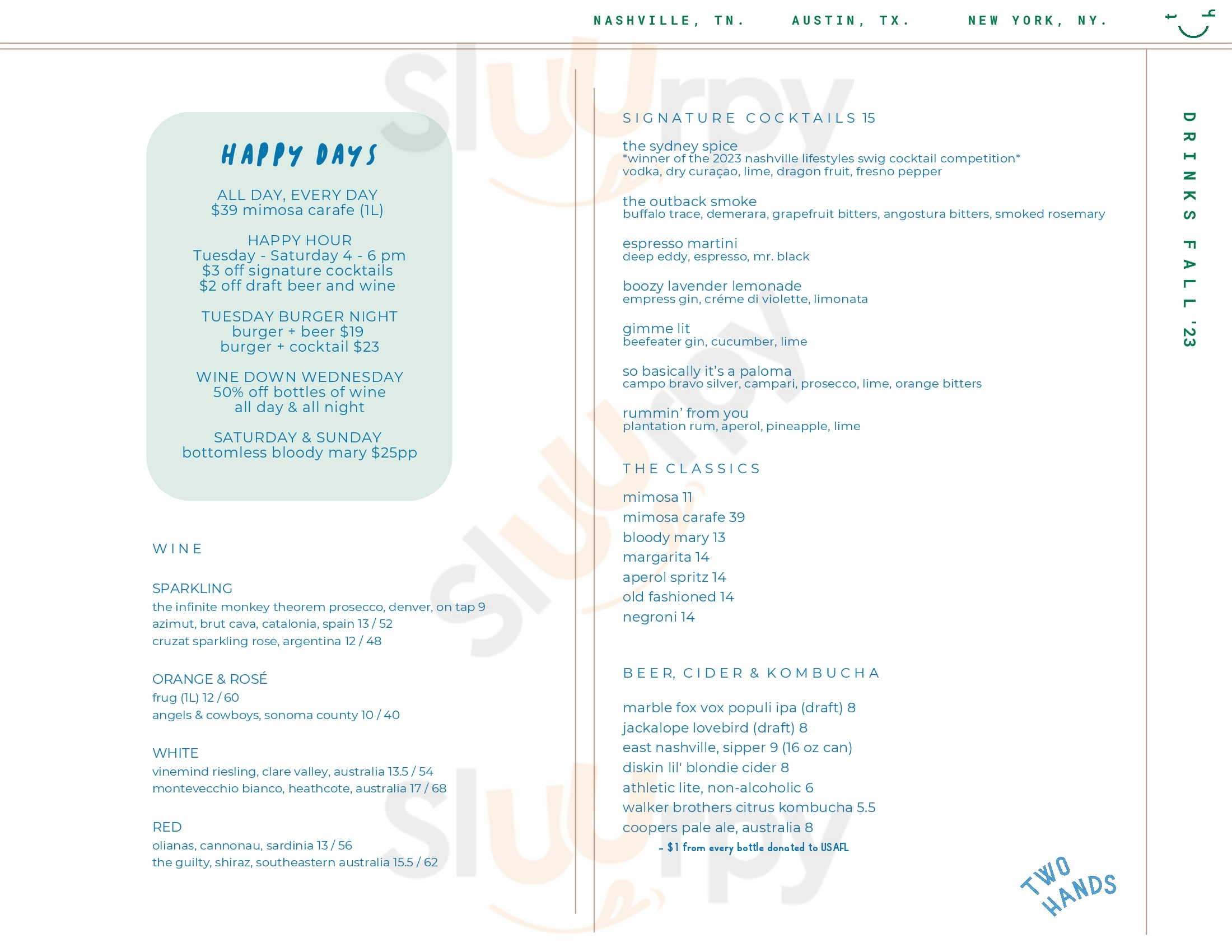 Main Menu - Two Hands Nashville