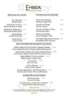 Restaurante Ember E Bar menu