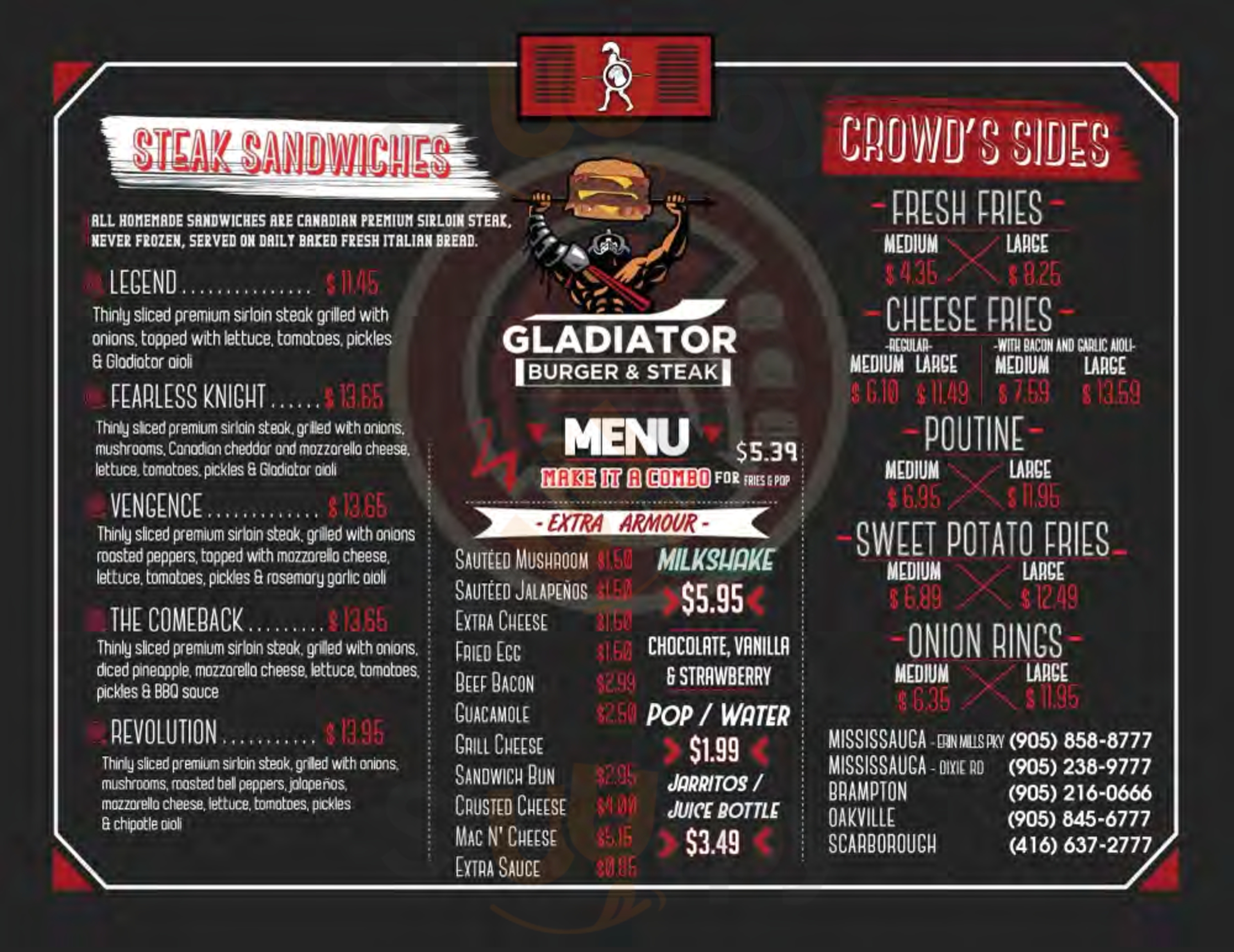 Gladiator Burger And Steak - Scarborough Toronto Menu - 1