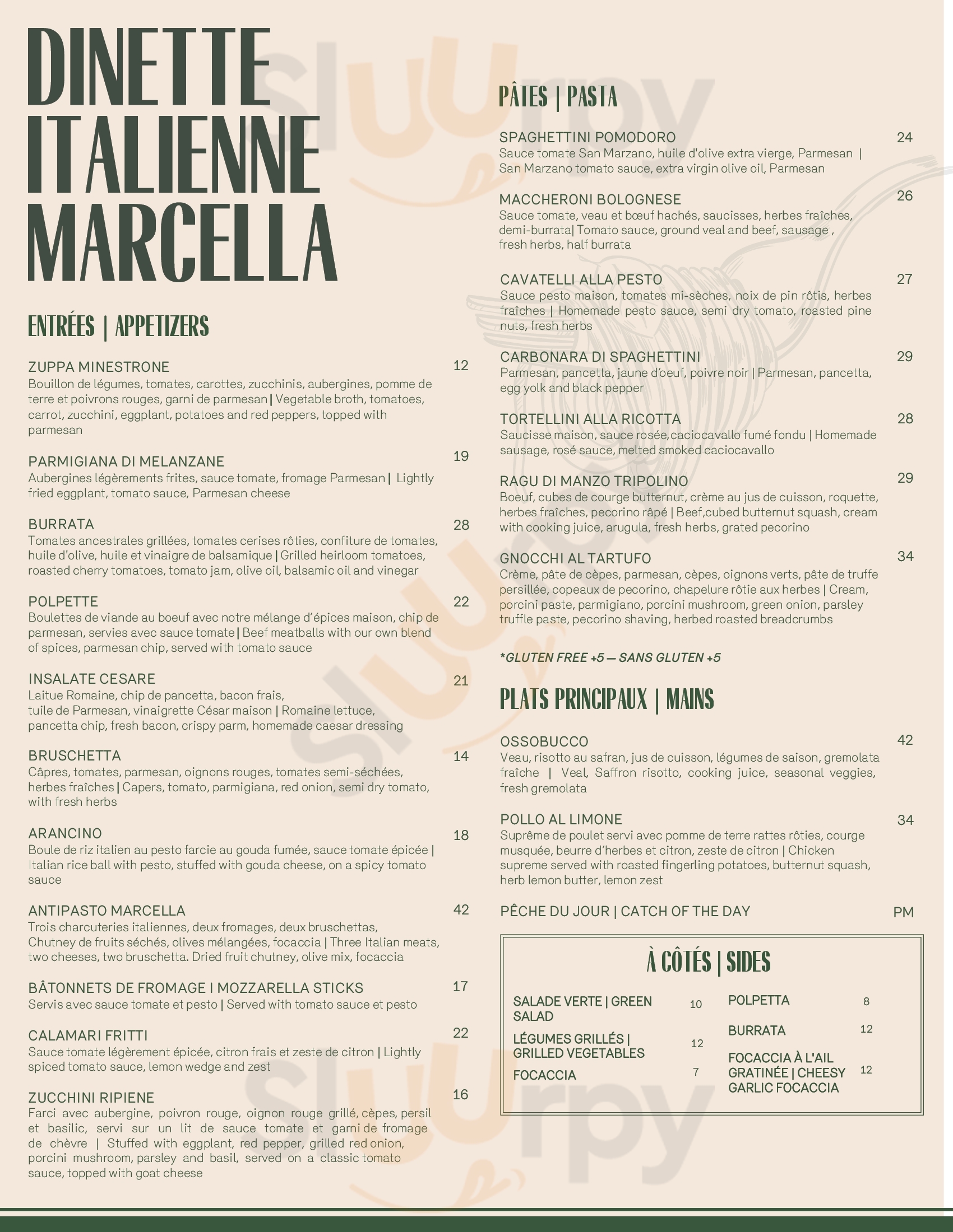 Dinette Marcella Montreal Menu - 1