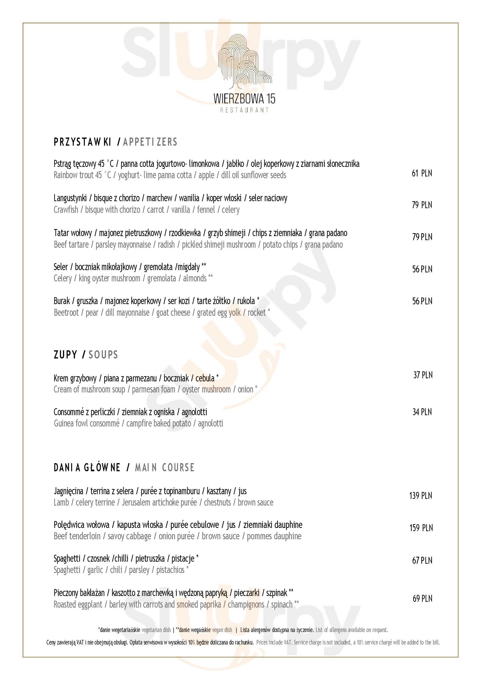 Main Menu - Wierzbowa 15 Restaurant