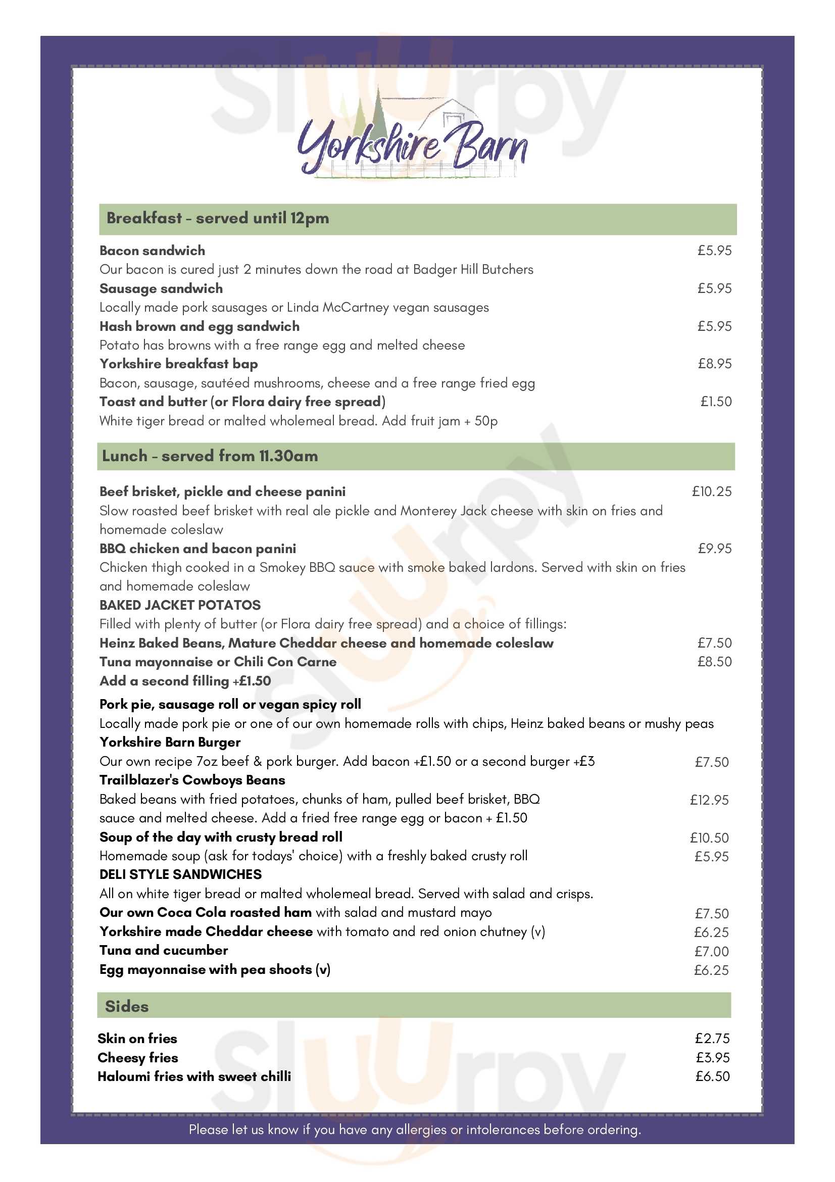 Yorkshire Barn Cafe York Menu - 1