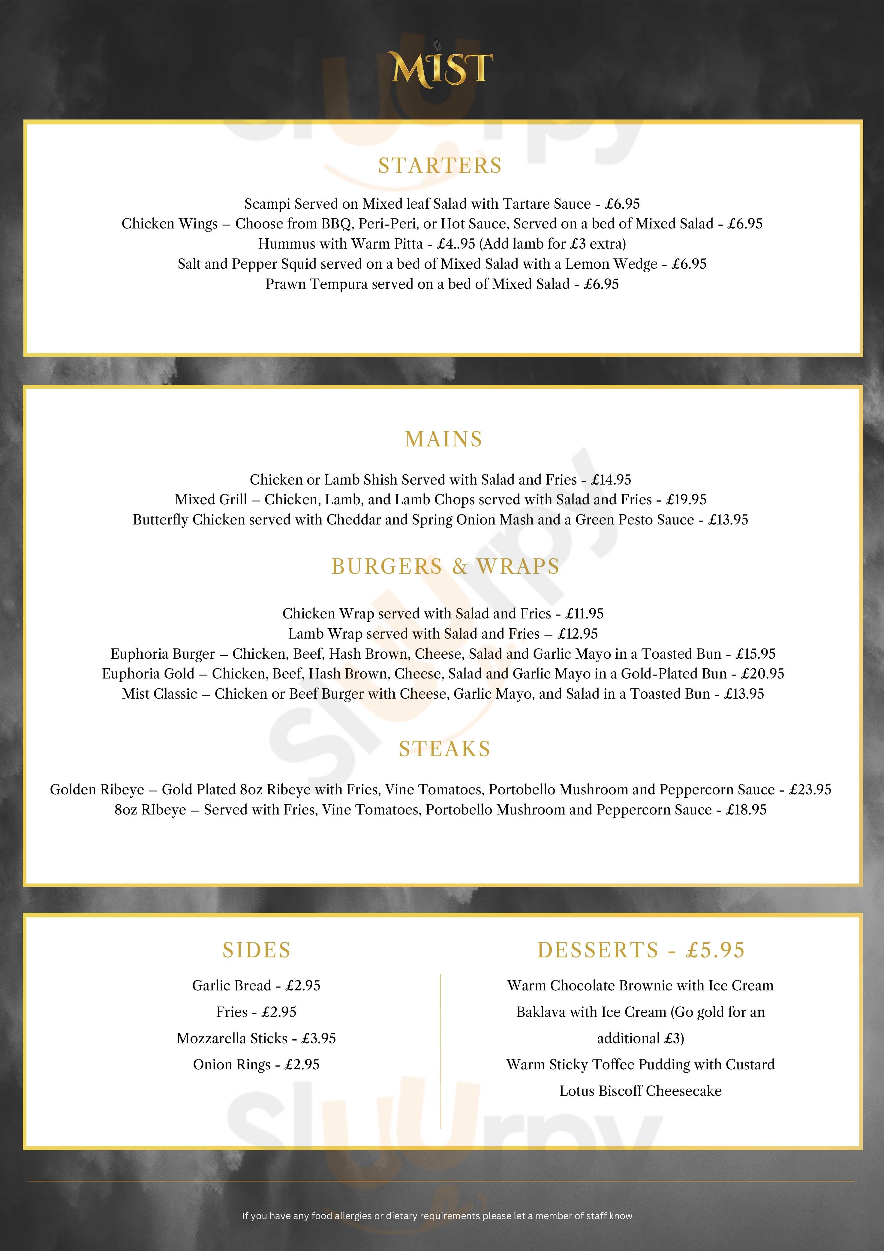 Mist Lounge Portsmouth Portsmouth Menu - 1