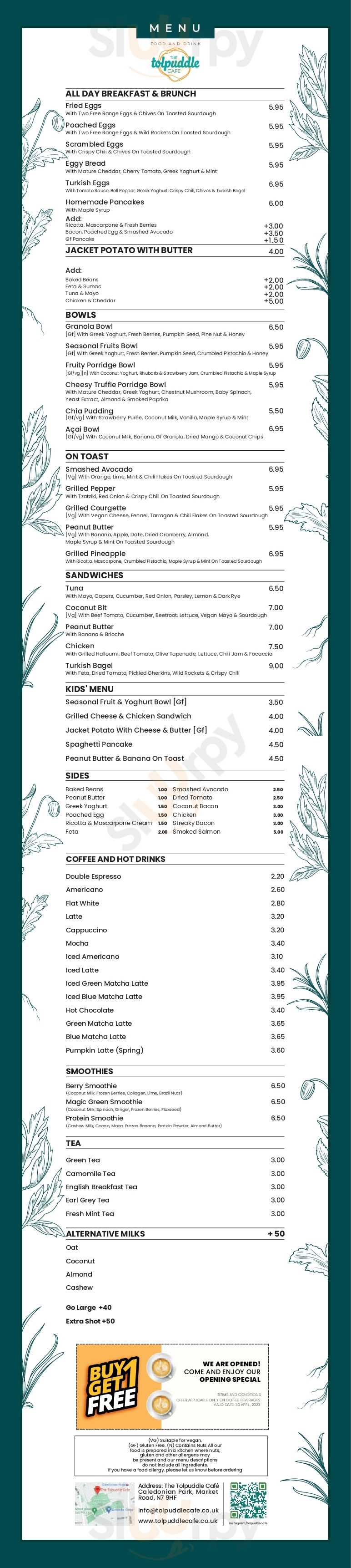 The Tolpuddle Cafe London Menu - 1