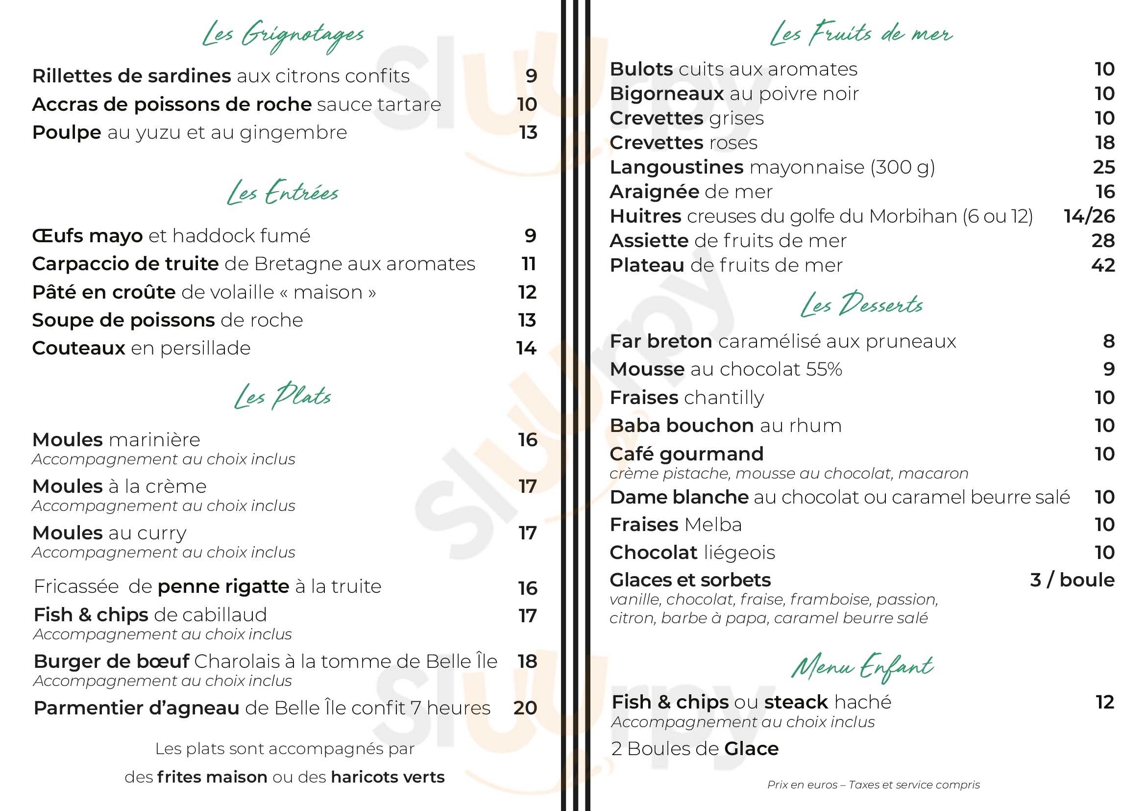 Le Bistrot De L'hôtel Du Phare Sauzon Menu - 1