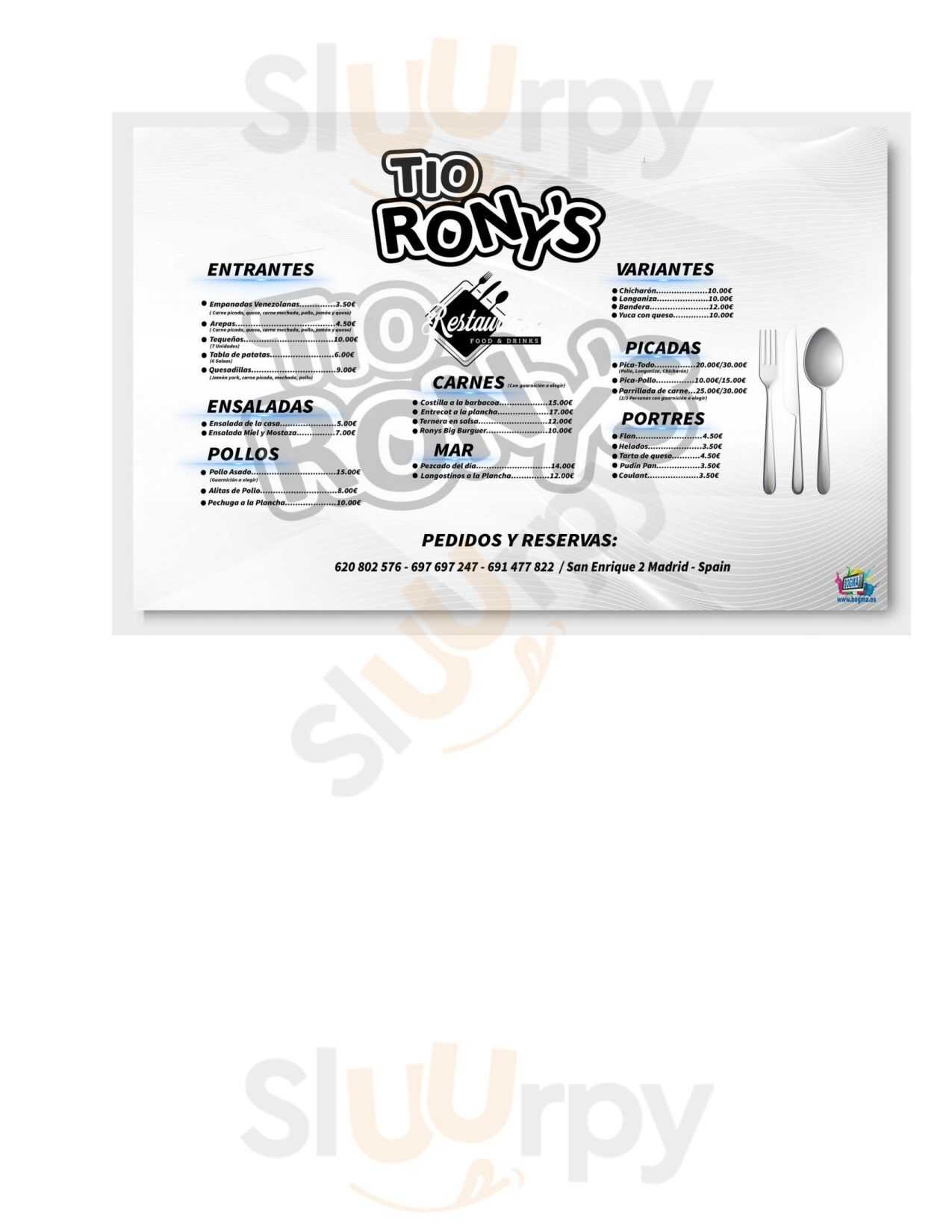 Tío Rony Internacional Sl Madrid Menu - 1