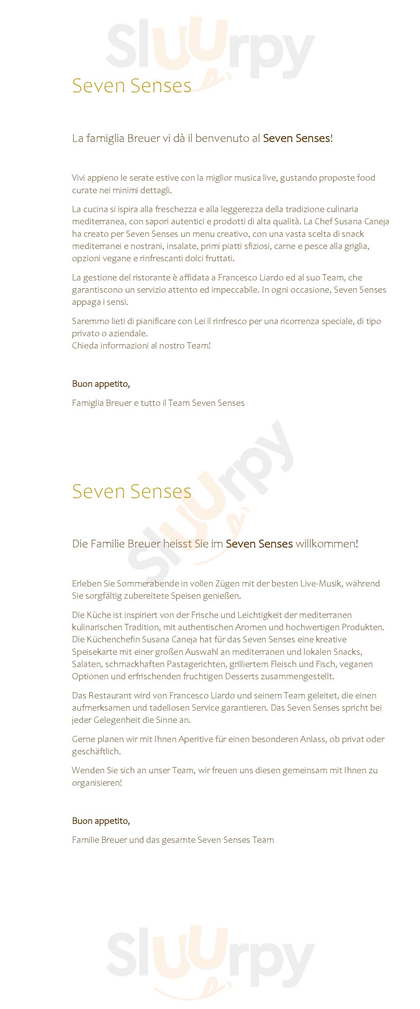 Seven Senses Beach Club & Restaurant Ascona Menu - 1